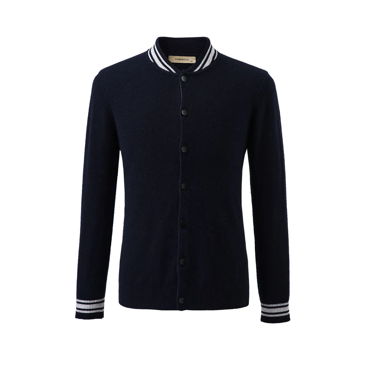 100% Cashmere Men's Striped Collar Button-Down Cardigan