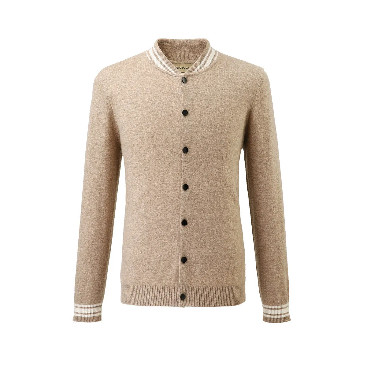 100% Cashmere Men's Striped Collar Button-Down Cardigan