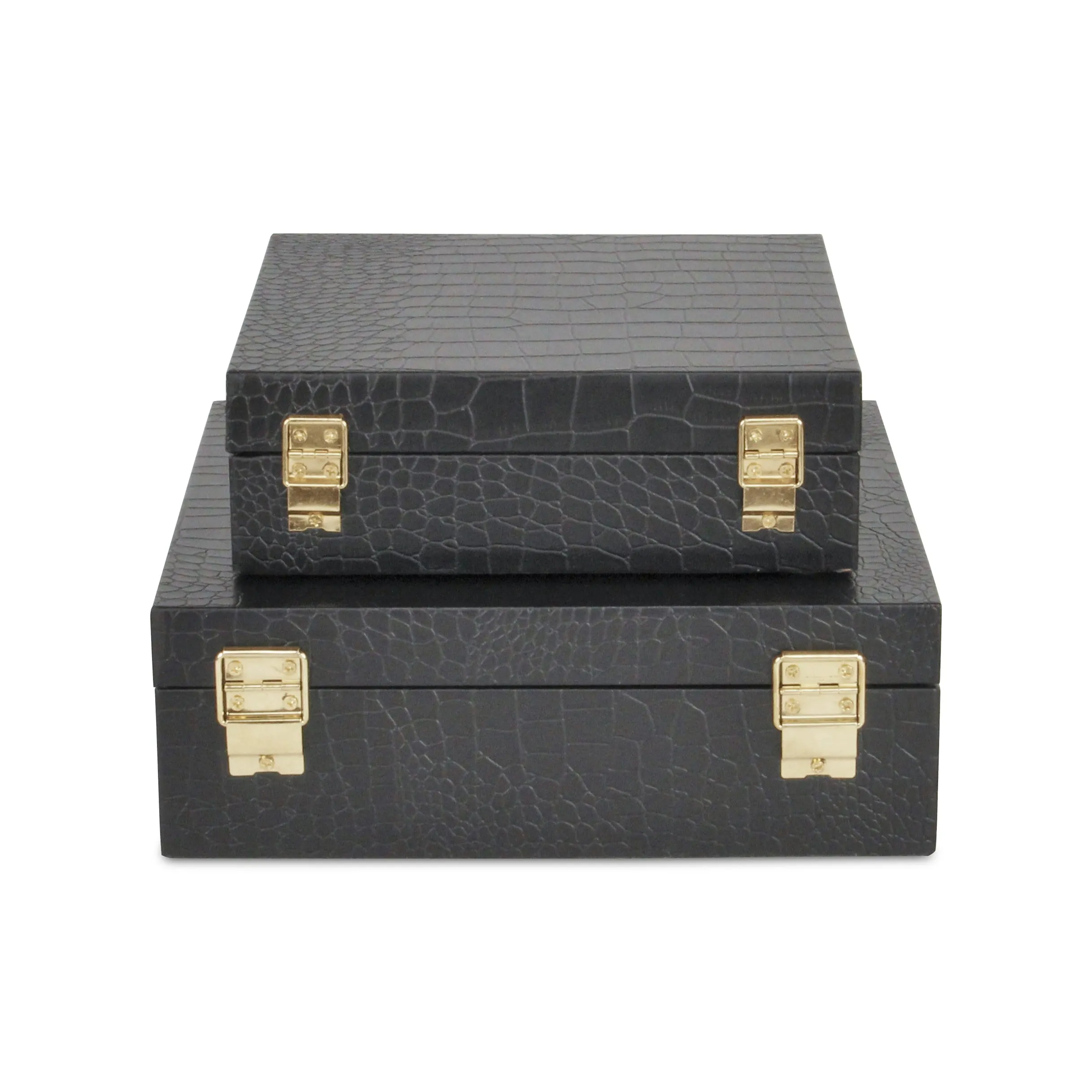 5825-2BKC - Lusan Square Shagreen Boxes - Black Croco