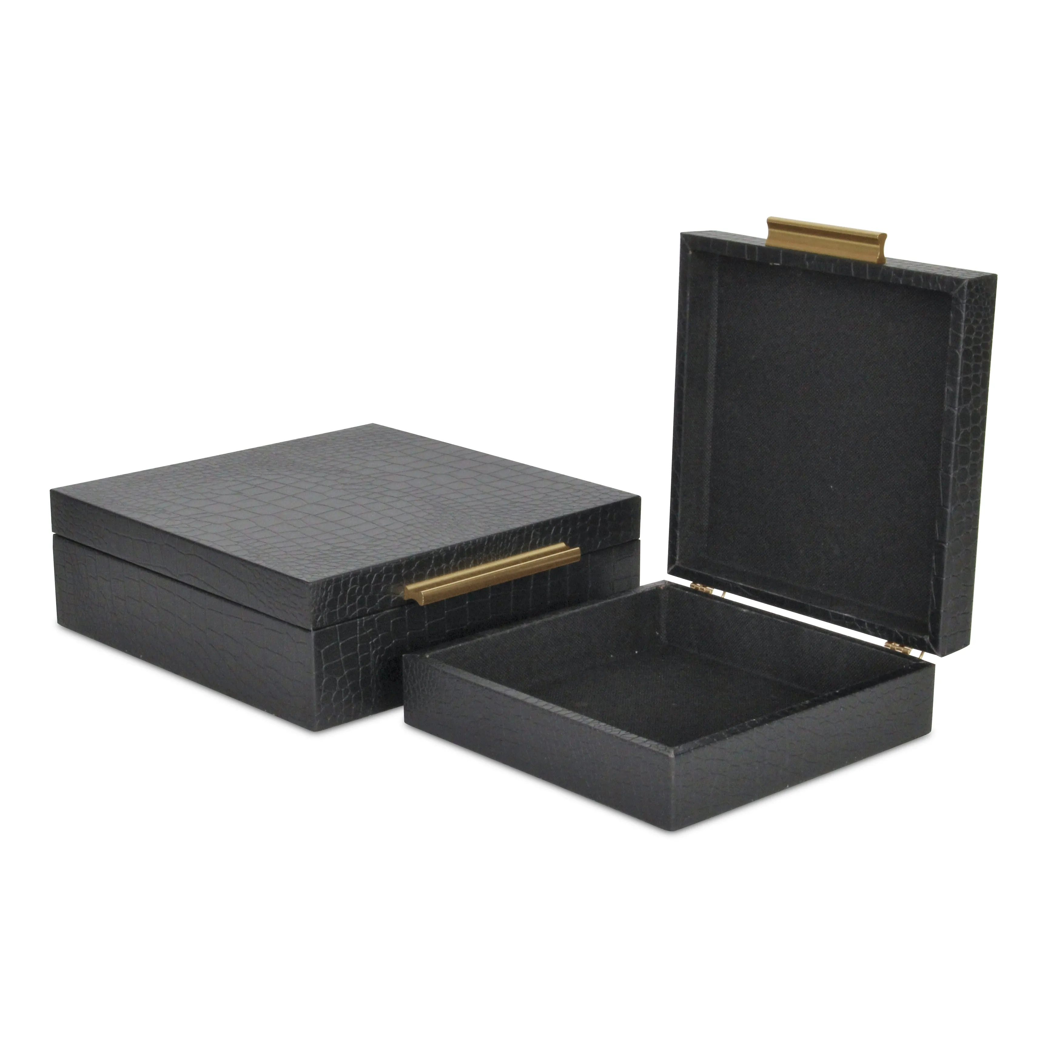 5825-2BKC - Lusan Square Shagreen Boxes - Black Croco