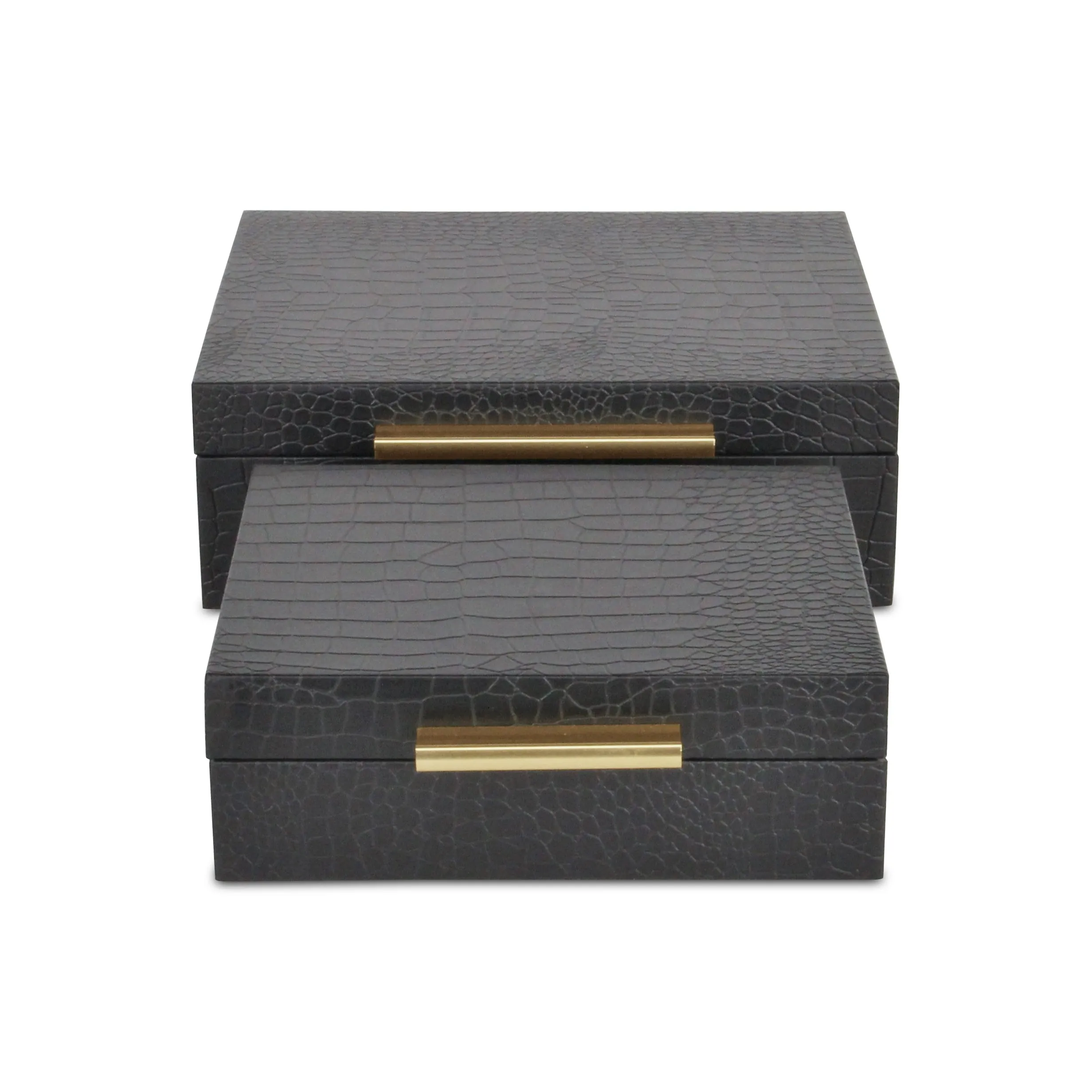 5825-2BKC - Lusan Square Shagreen Boxes - Black Croco