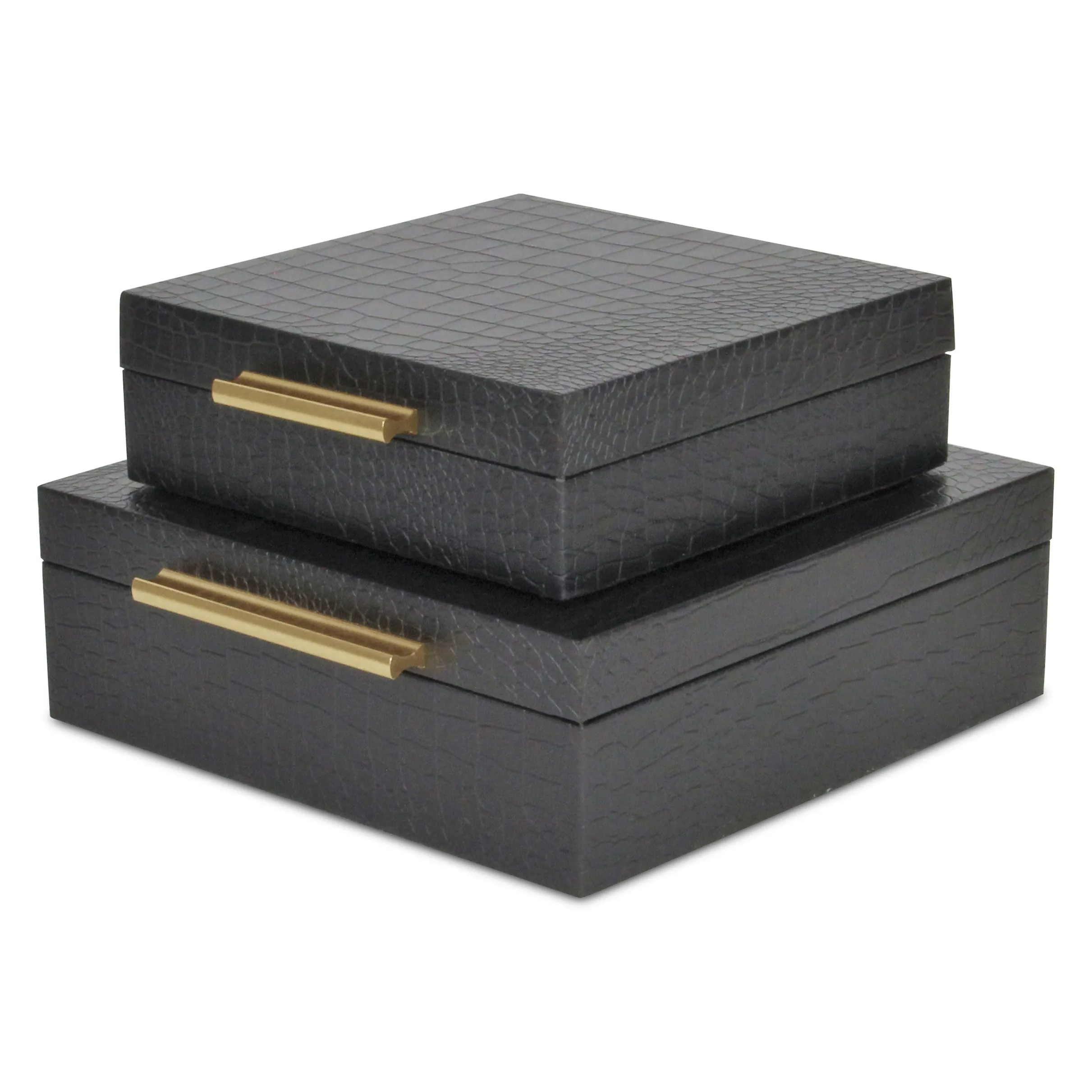 5825-2BKC - Lusan Square Shagreen Boxes - Black Croco