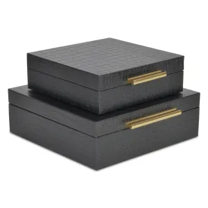 5825-2BKC - Lusan Square Shagreen Boxes - Black Croco