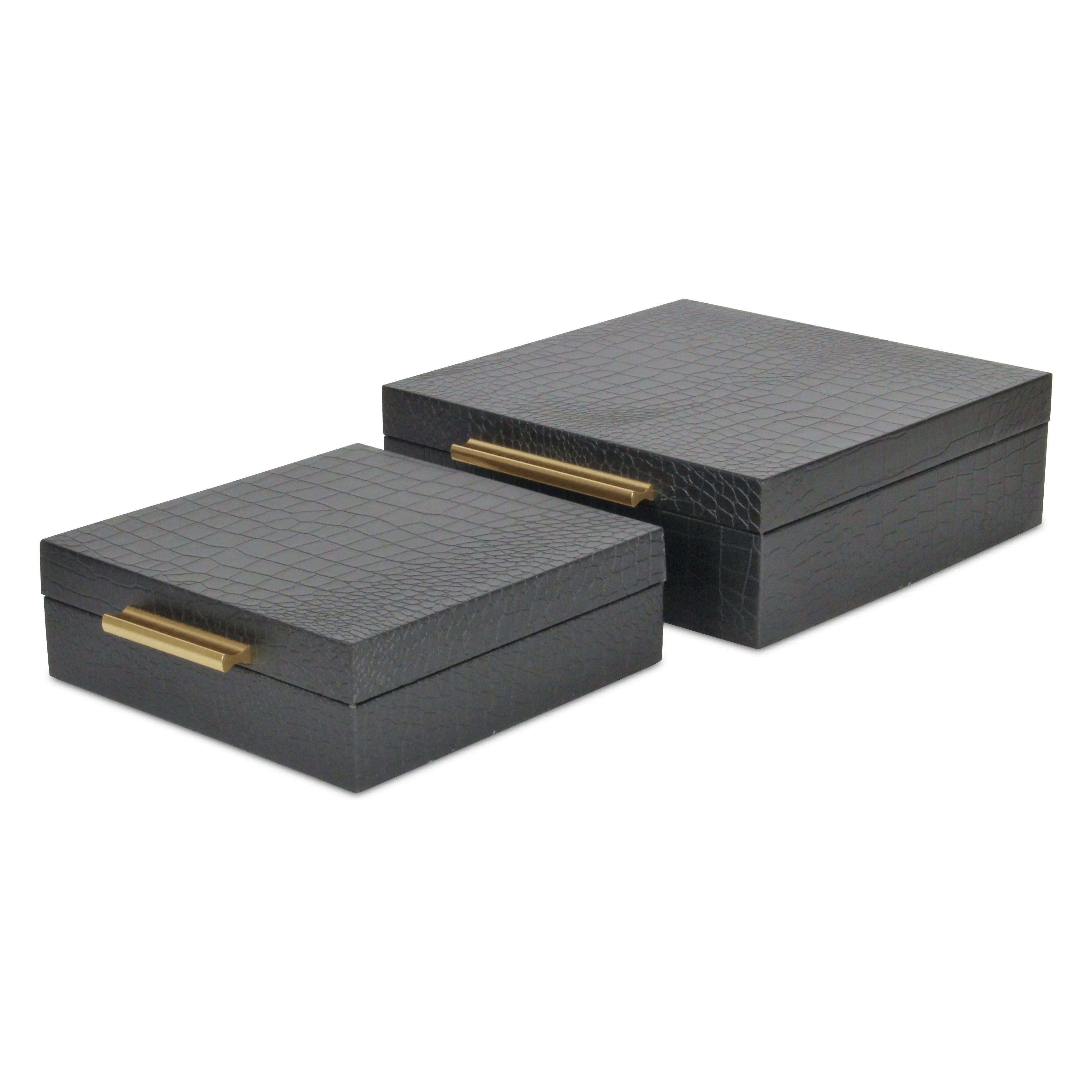 5825-2BKC - Lusan Square Shagreen Boxes - Black Croco