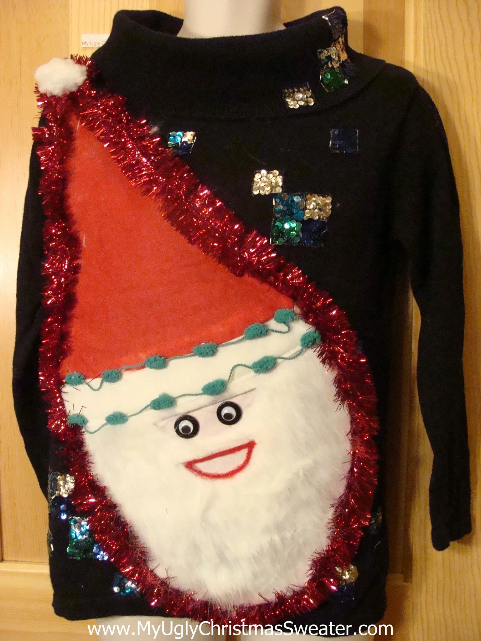 80s Pullover Wacky Santa Ugly Christmas Sweater Bling