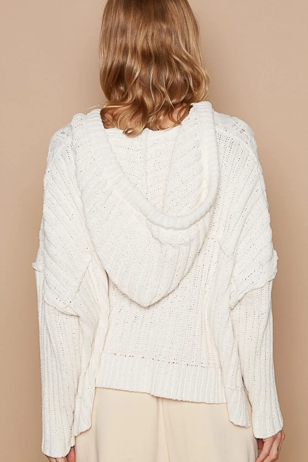 AA Rib Weave Sleeves Hooded Cable Knit Sweater