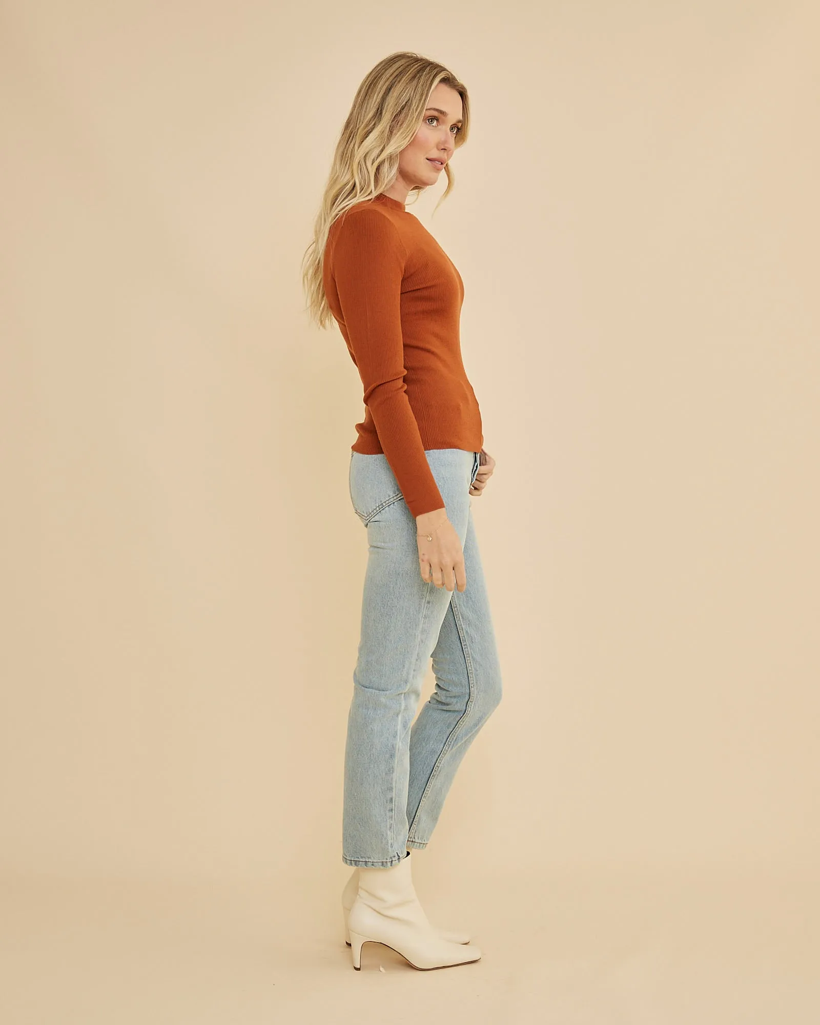 Aire Merino Knit Crew Neck Top - Rust