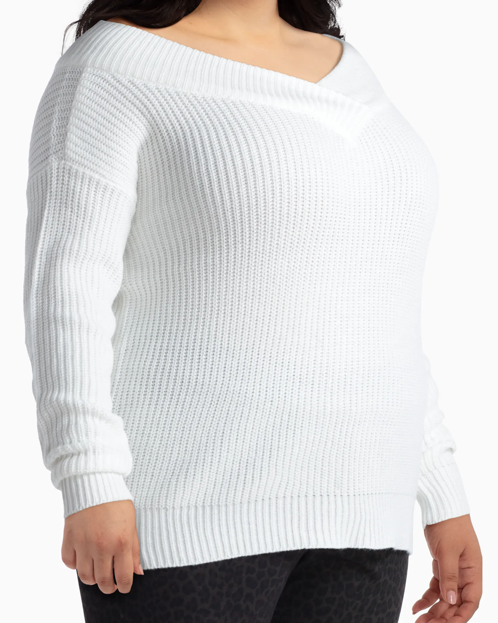 Albany Off The Shoulder V-Neck Sweater | White