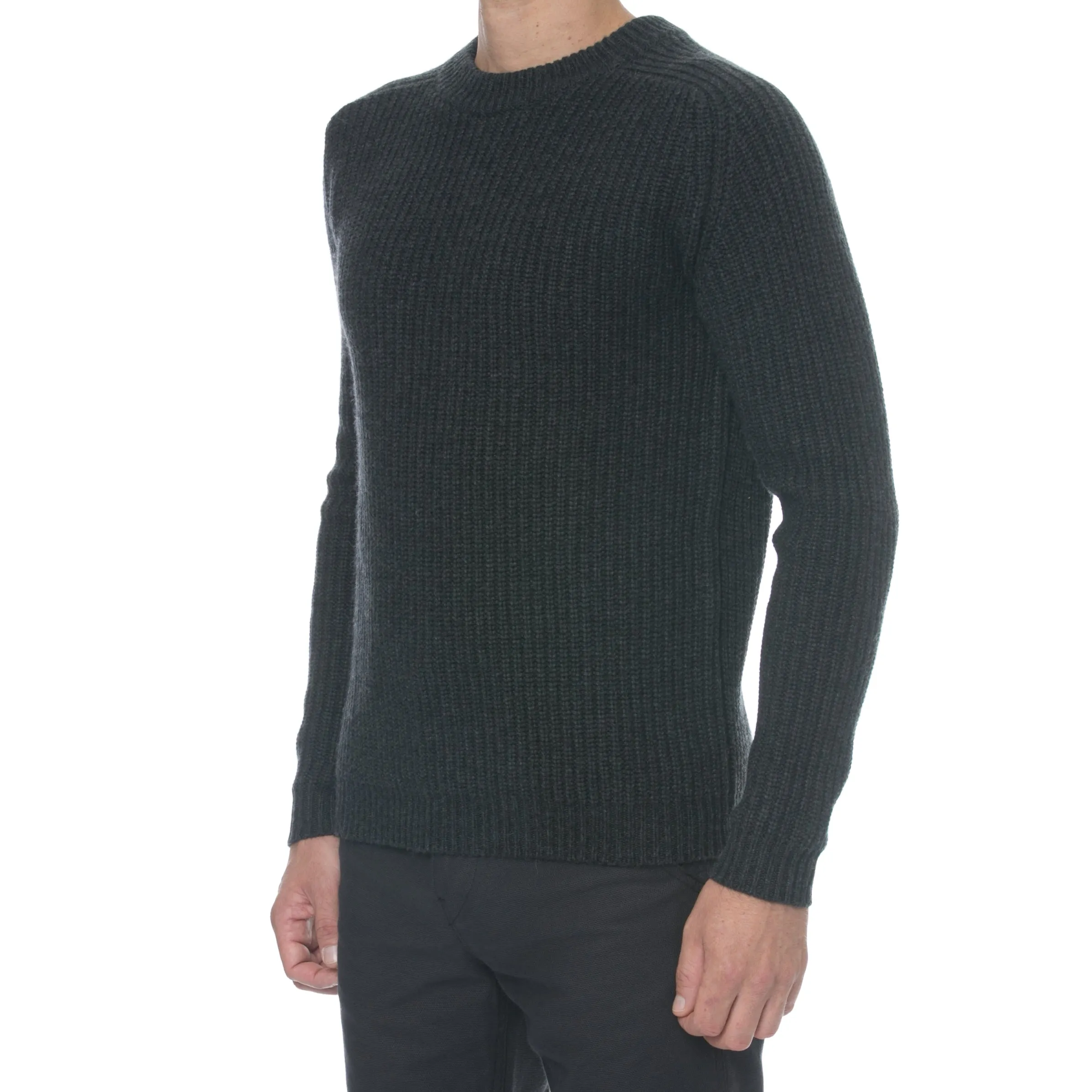 Anthracite Cashmere Wool Chunky Rib Knit Fisherman Sweater