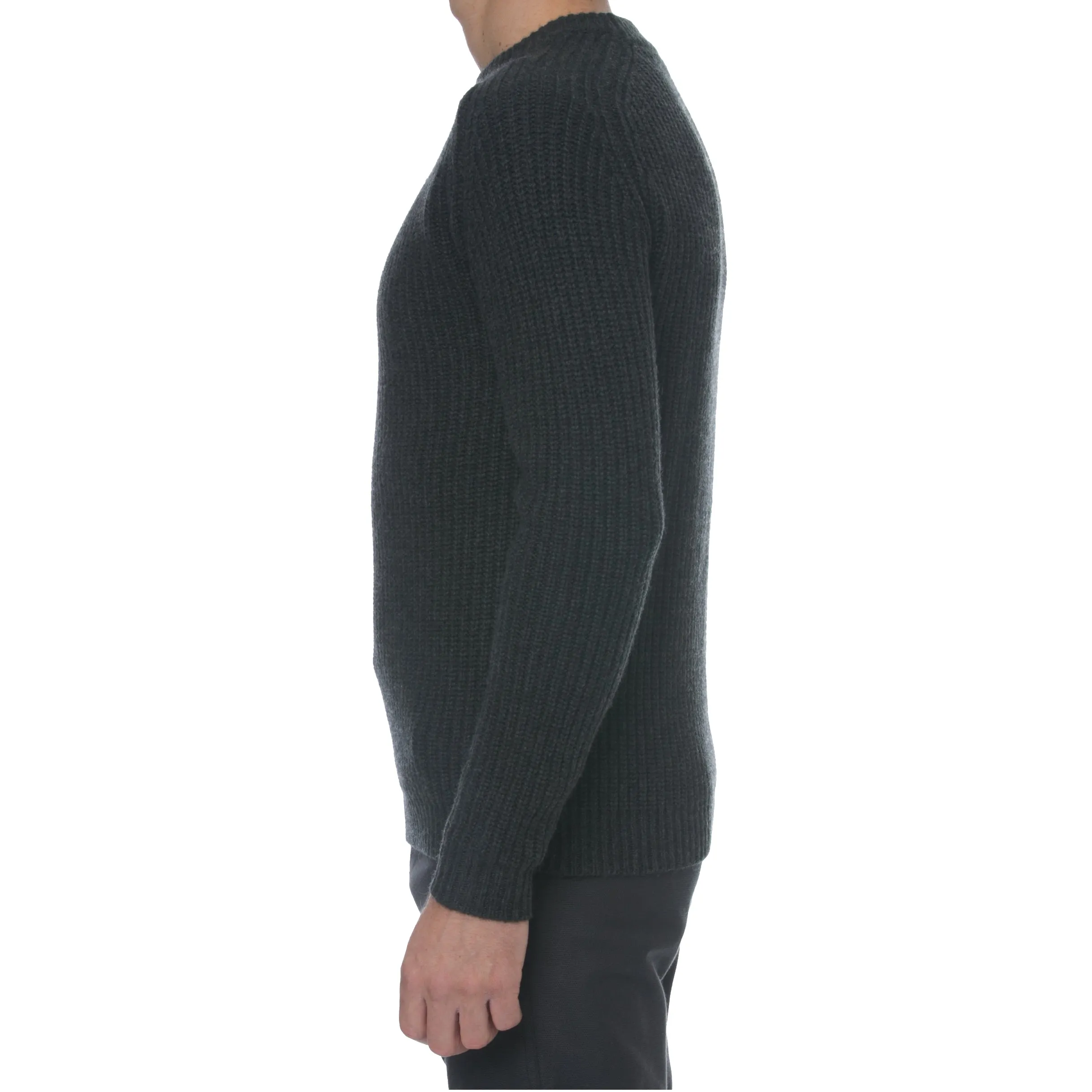 Anthracite Cashmere Wool Chunky Rib Knit Fisherman Sweater