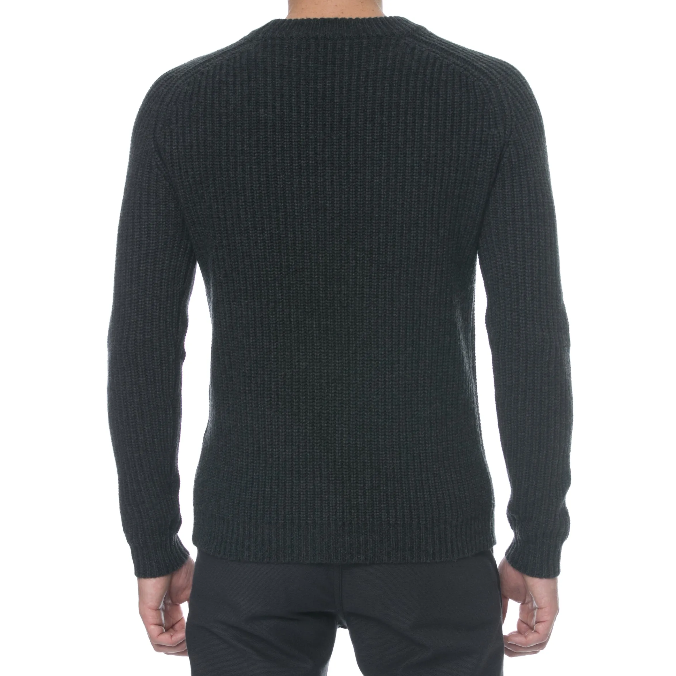 Anthracite Cashmere Wool Chunky Rib Knit Fisherman Sweater