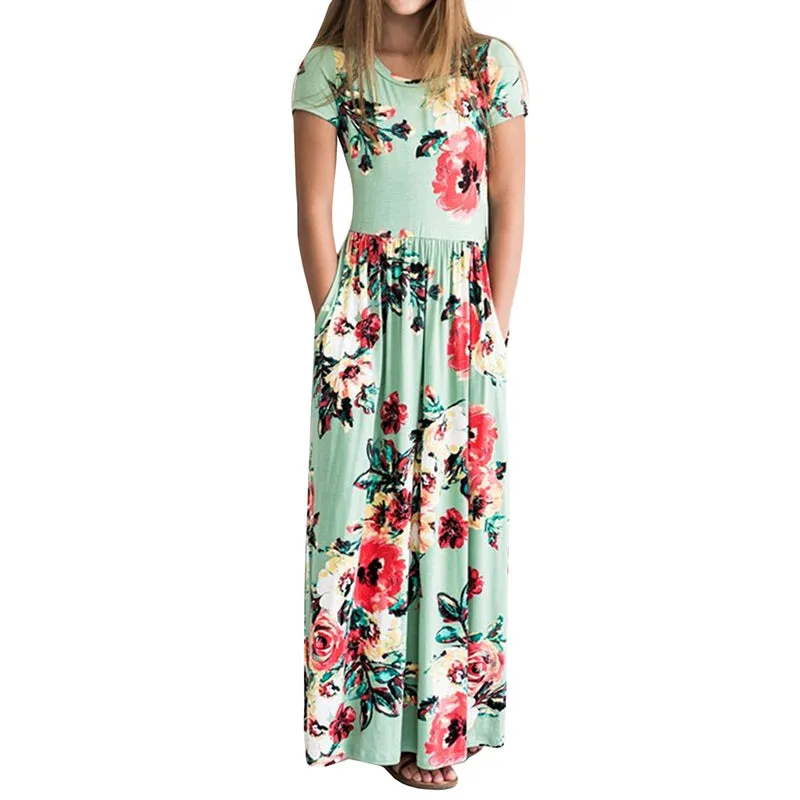 Aqua Floral Maxi Dress