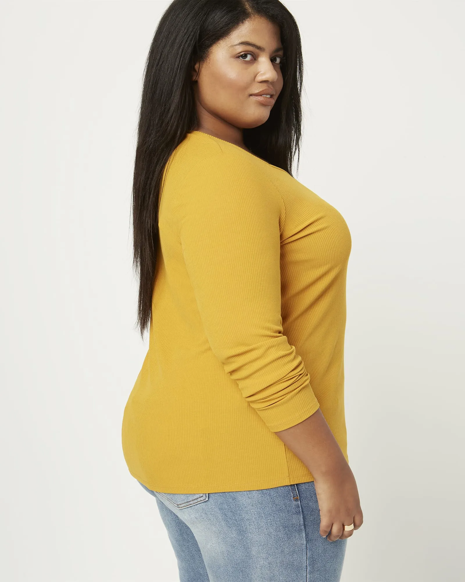 Ashley Ribbed Knit Sweetheart Neckline Top | Gold