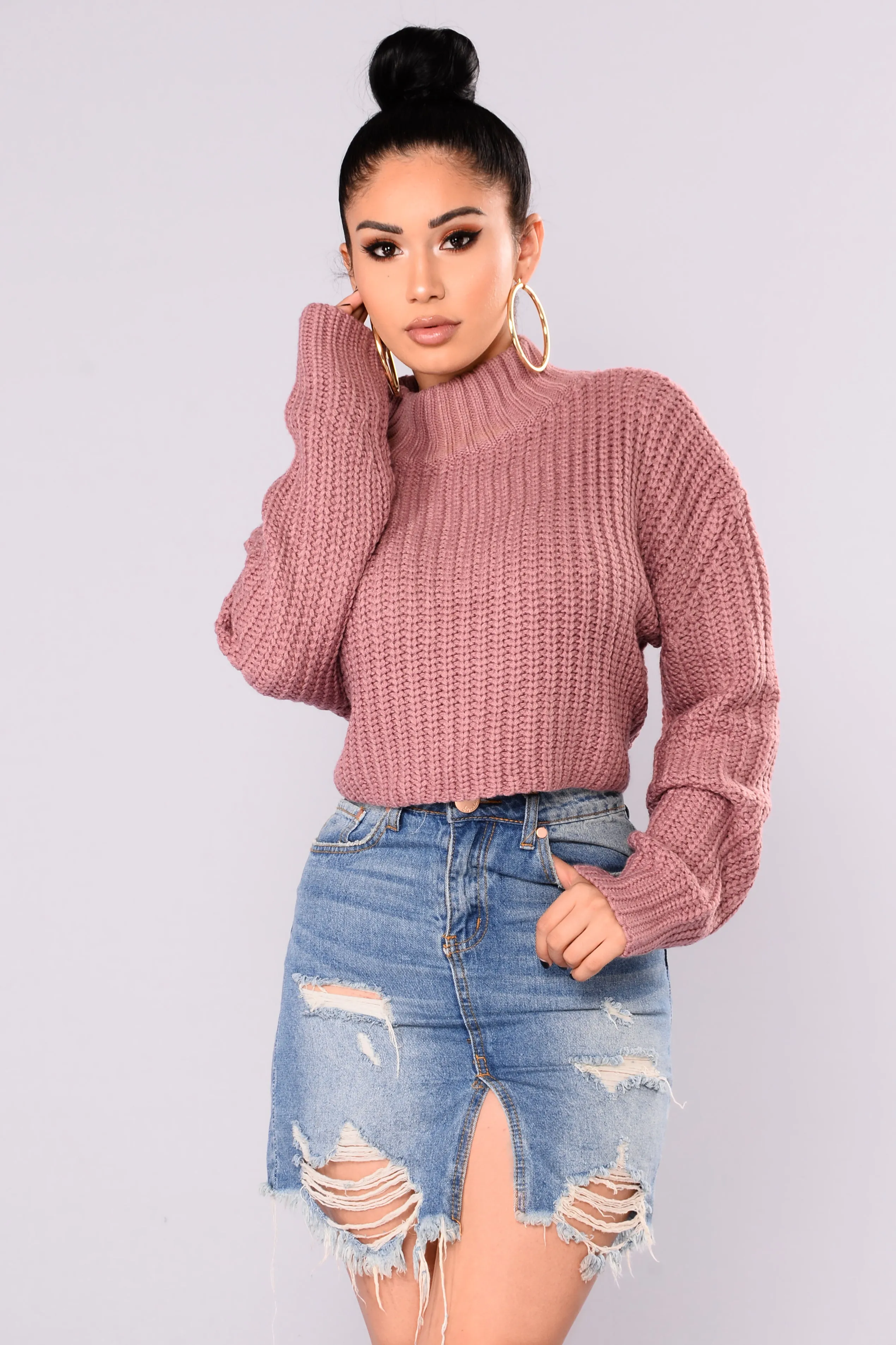 Avelina Long Sleeve Sweater - Mauve