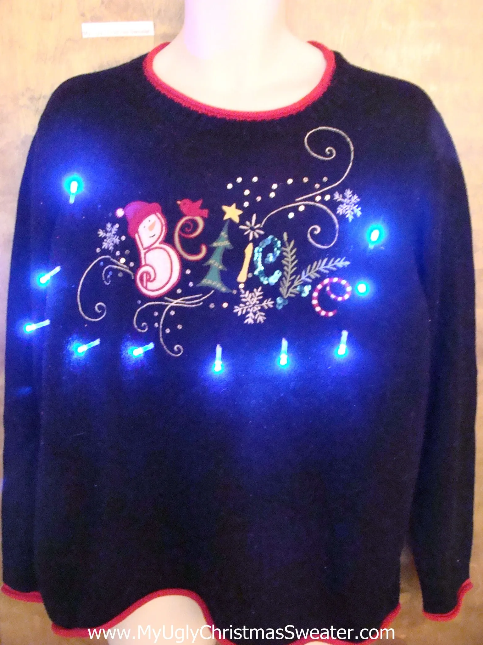 BELIEVE Funny Light Up Ugly Xmas Sweater