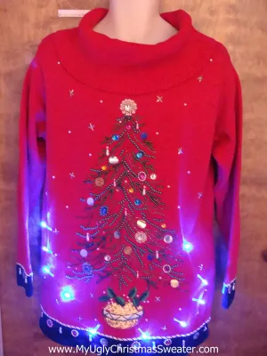 Bling Festive Tree Light Up Ugly Xmas Sweater