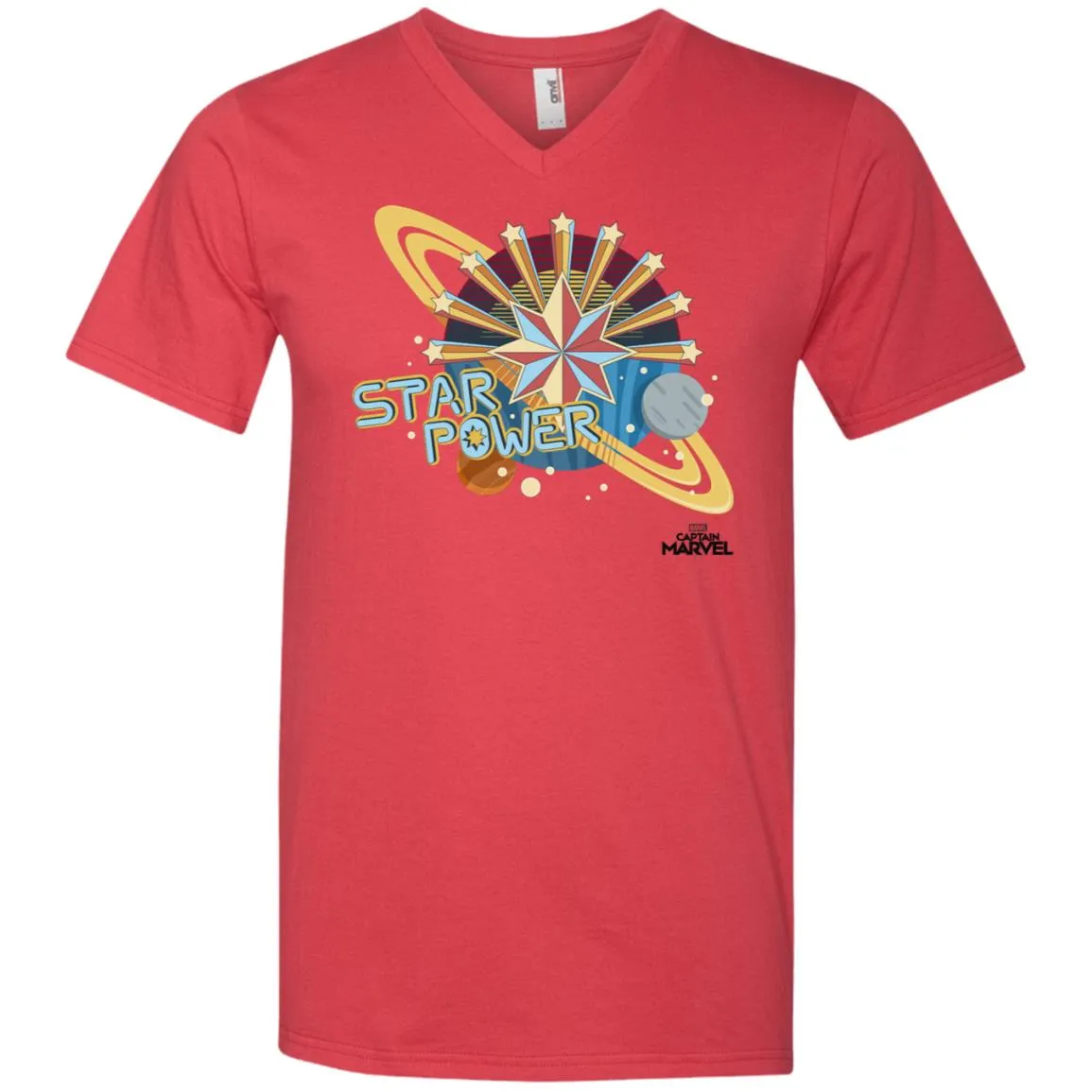 Captain Marvel Star Power Retro Style Men V-Neck T-Shirt