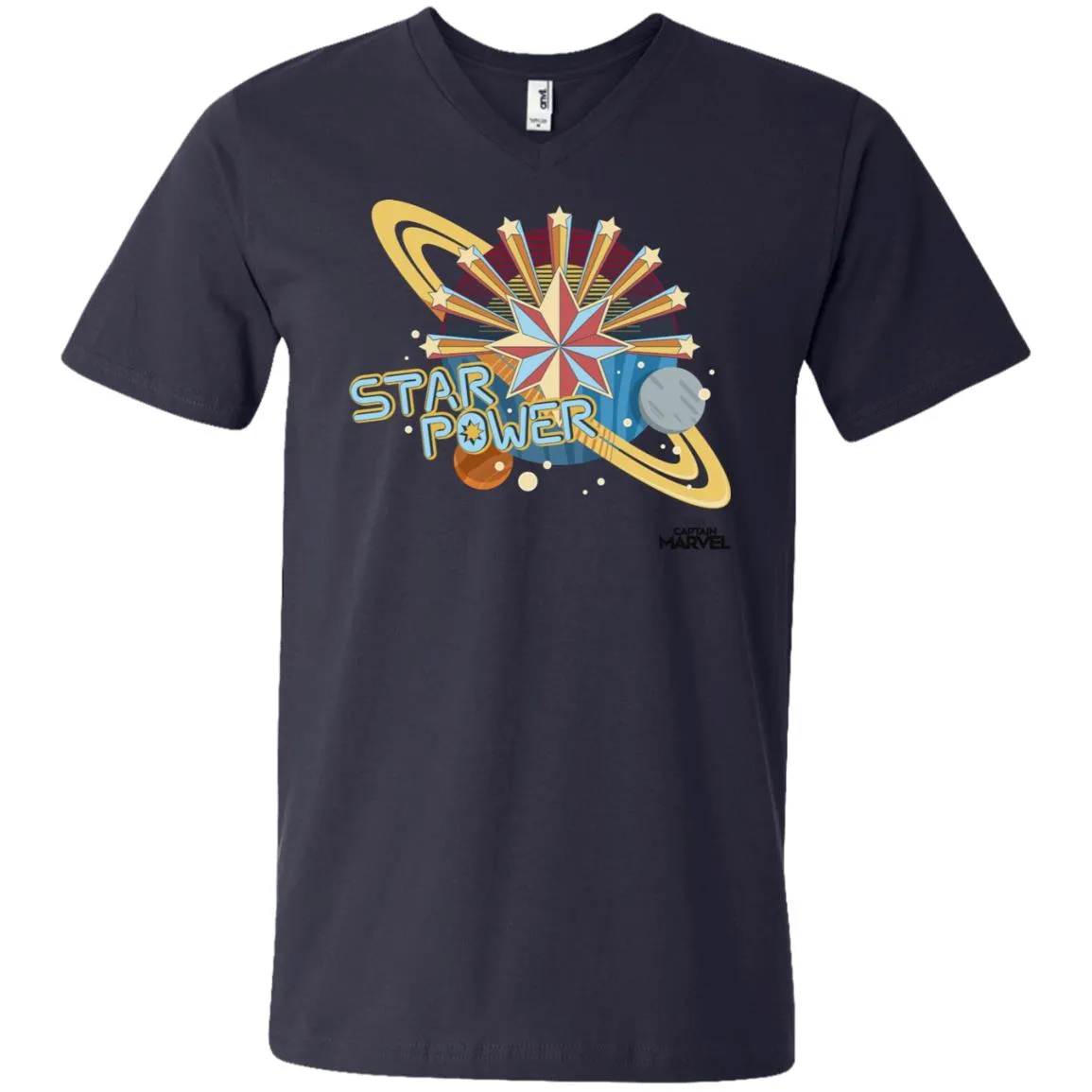 Captain Marvel Star Power Retro Style Men V-Neck T-Shirt