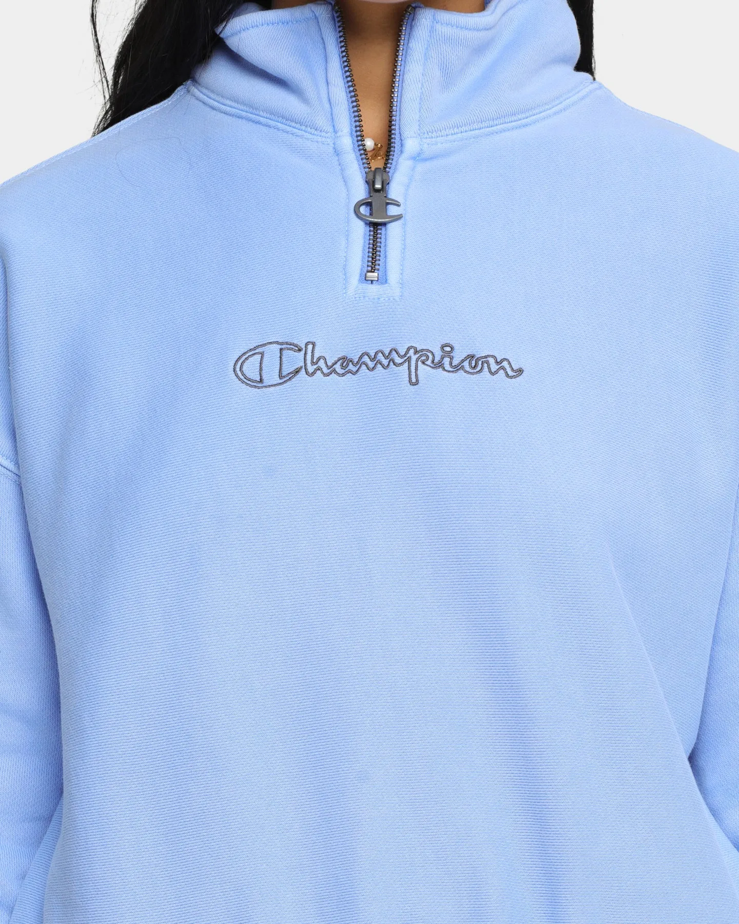 Champion Rev Weave Garment Dye Quarter Zip Pullover Blueberry Cream