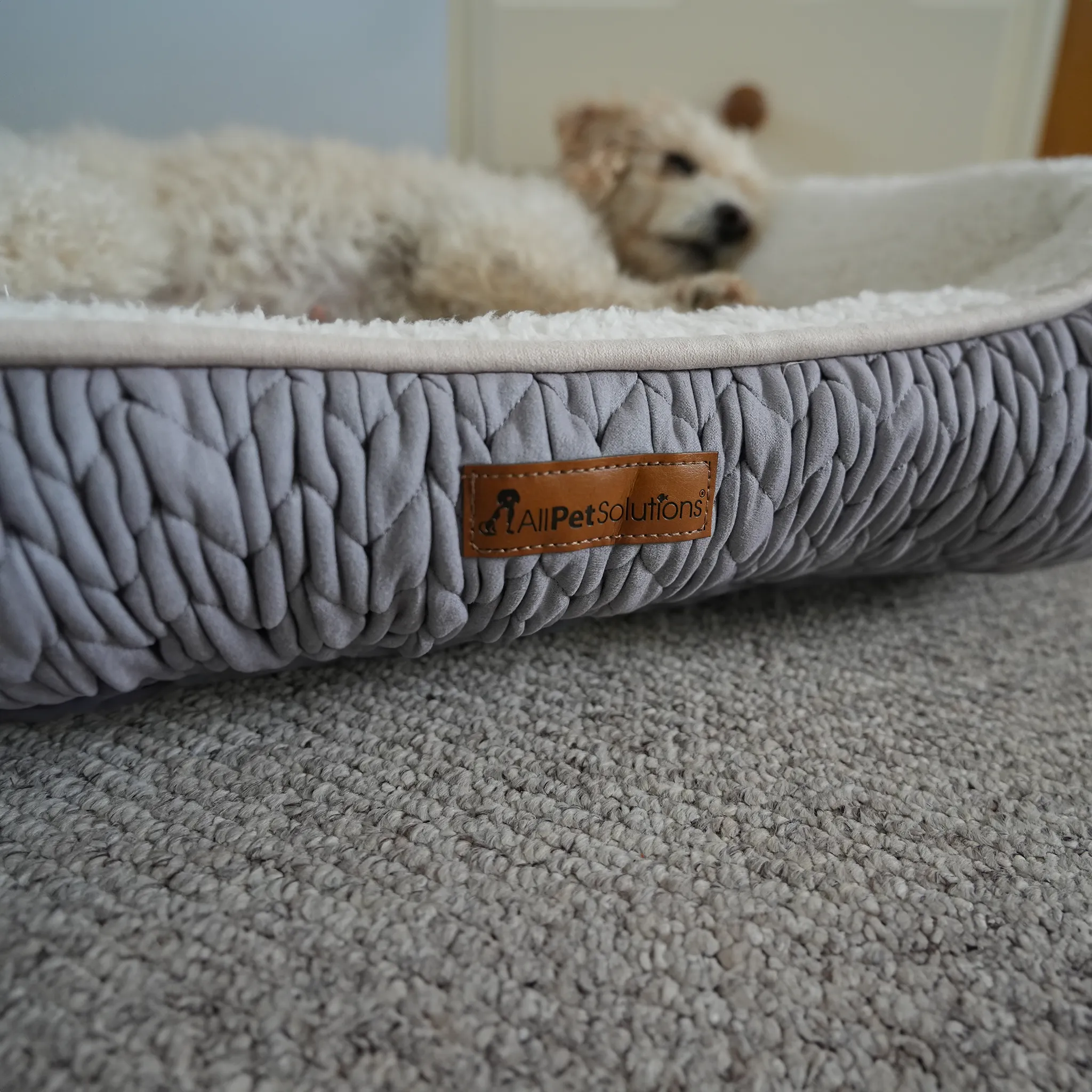 Charlie - Grey Chunky Knit Design Dog Bed - Size S/M/L