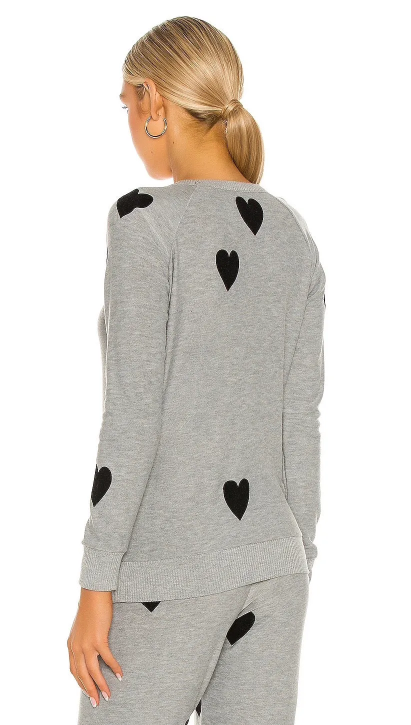 Chaser Flocked Hearts Long Sleeve Raglan Pullover