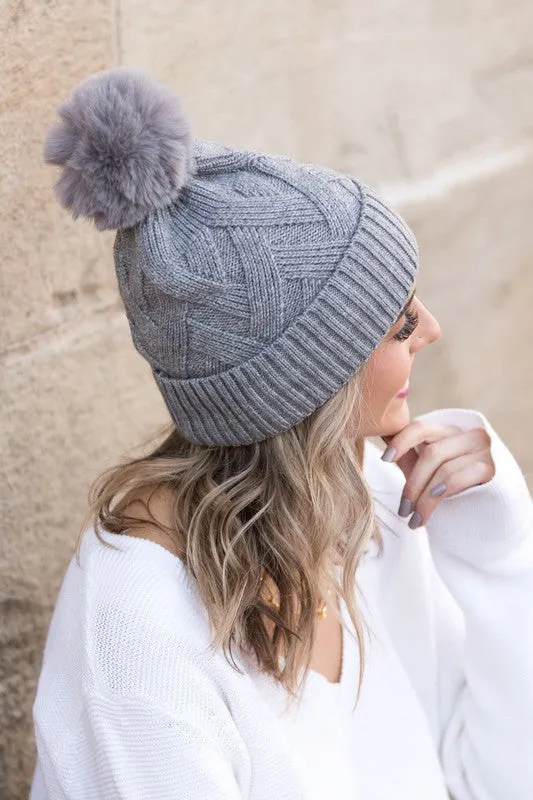 Chunky Knit Fur Pom Beanie