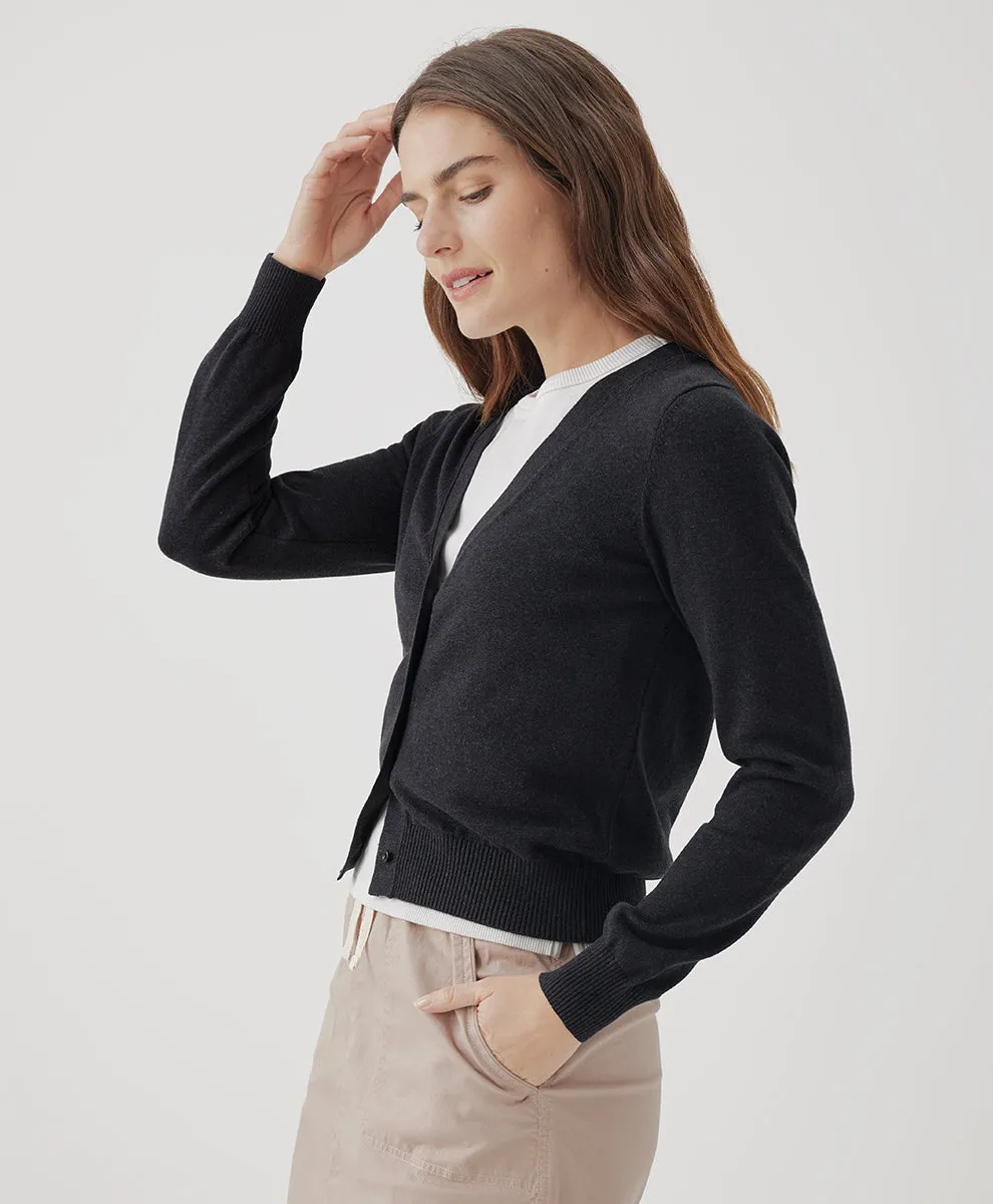 Classic Fine Knit Cardigan - Black Heather