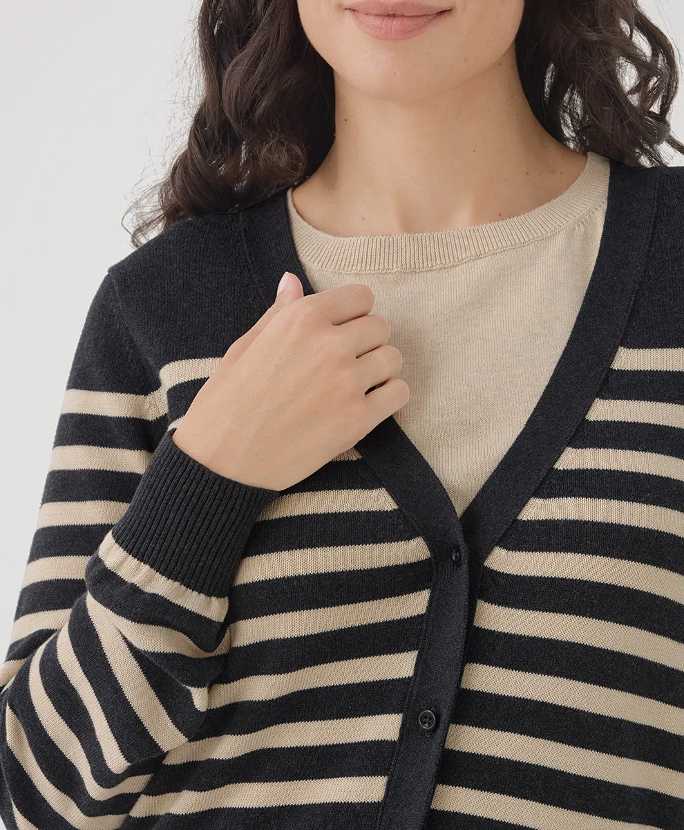 Classic Fine Knit Cardigan - Everyday Black Stripe