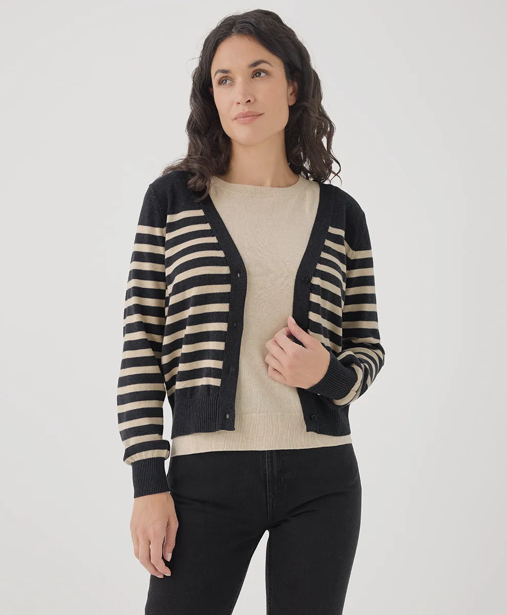 Classic Fine Knit Cardigan - Everyday Black Stripe