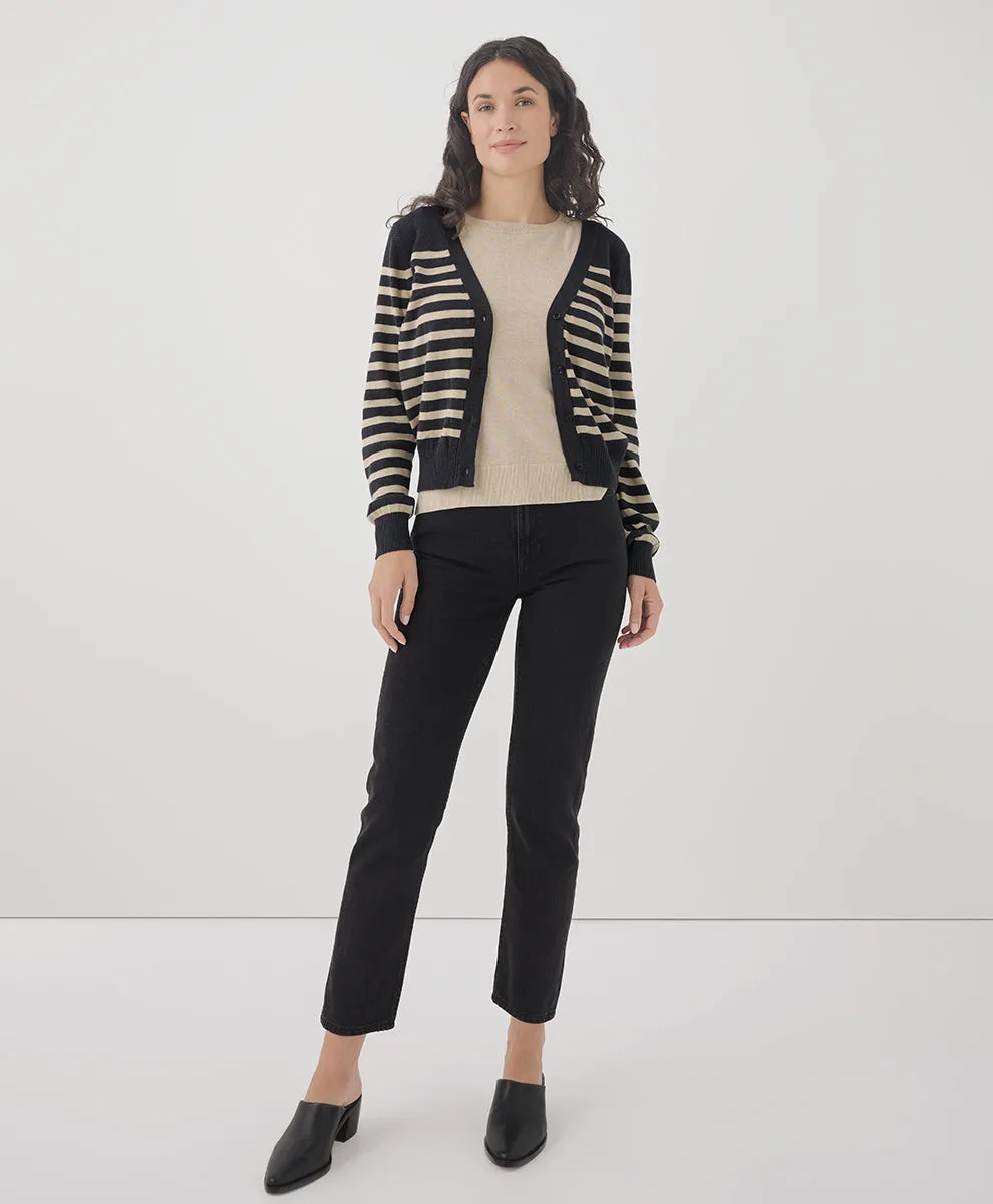 Classic Fine Knit Cardigan - Everyday Black Stripe