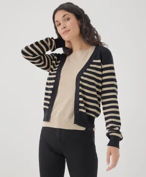 Classic Fine Knit Cardigan - Everyday Black Stripe