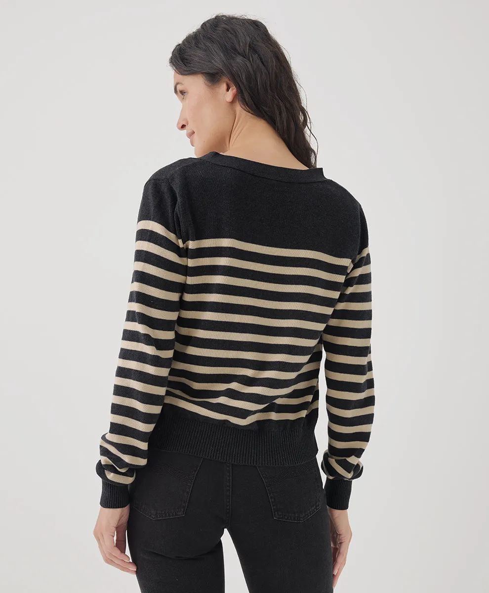 Classic Fine Knit Cardigan - Everyday Black Stripe