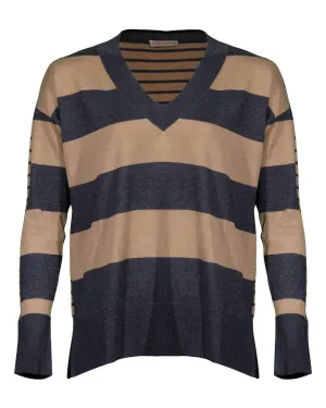 Contrast Stripe V-Neck Sweater