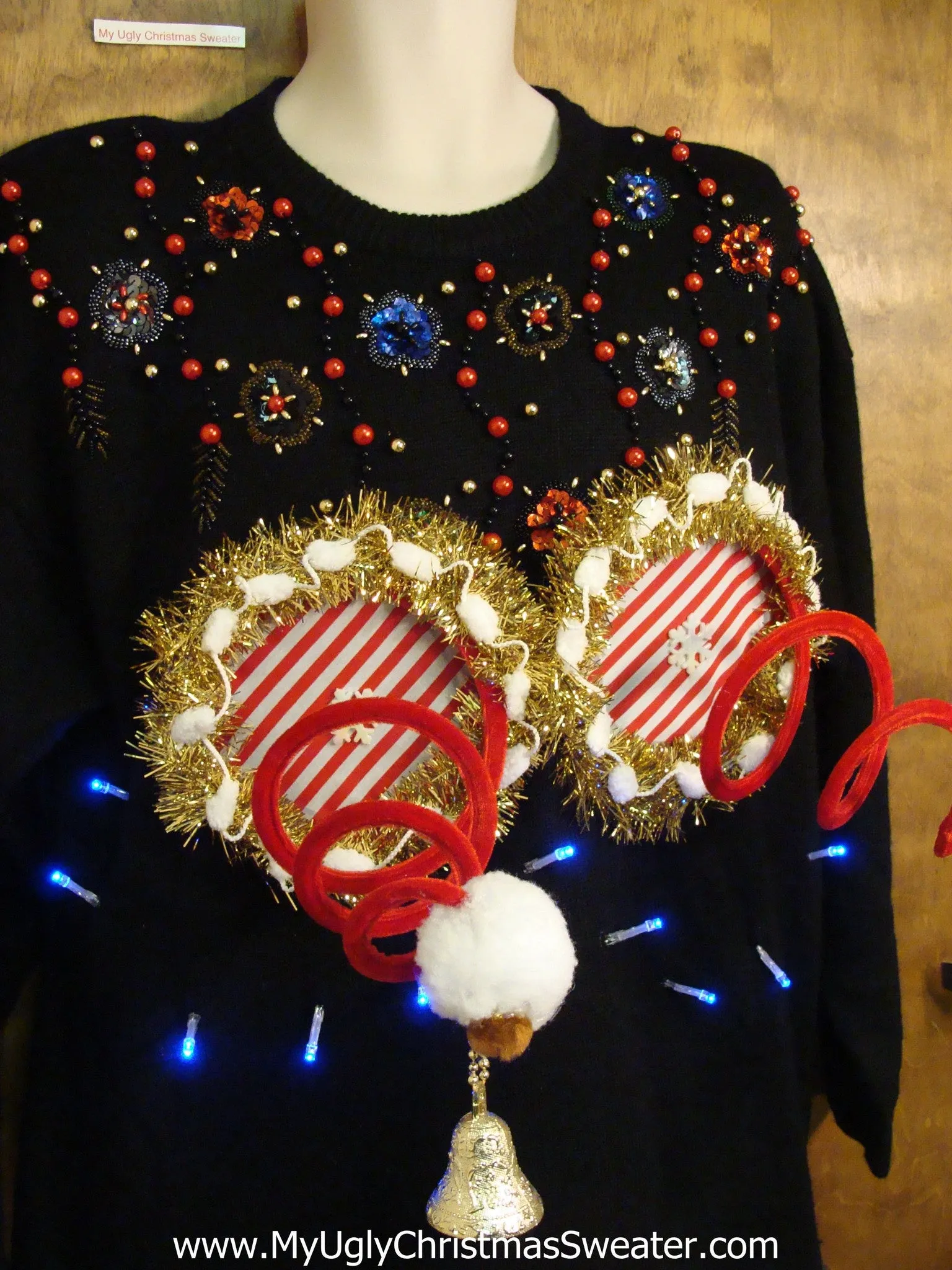 Corny 80s Bling Sweater with Naughty Xmas Decorations