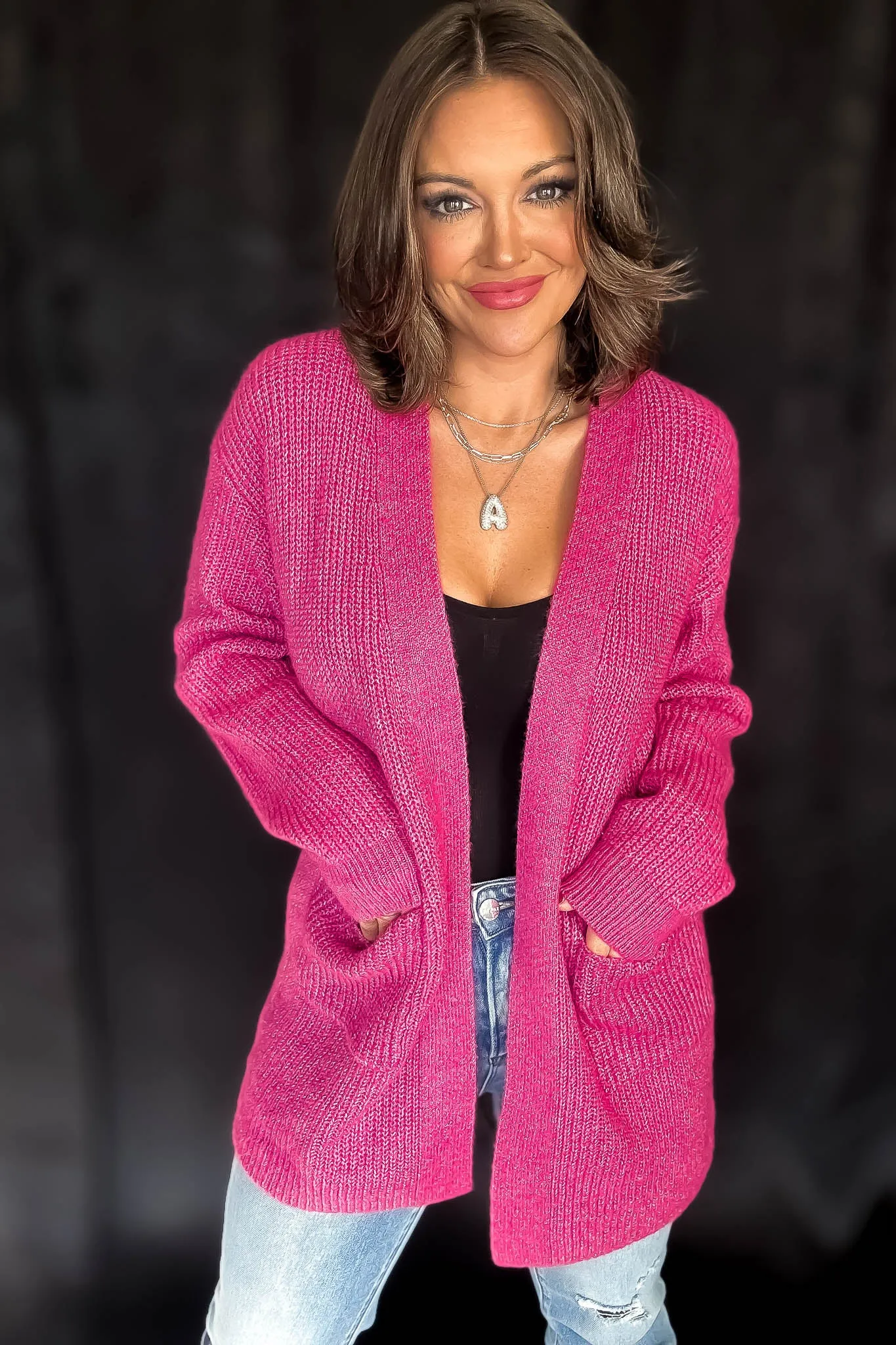 Cozy Fuchsia Open Front Cardigan