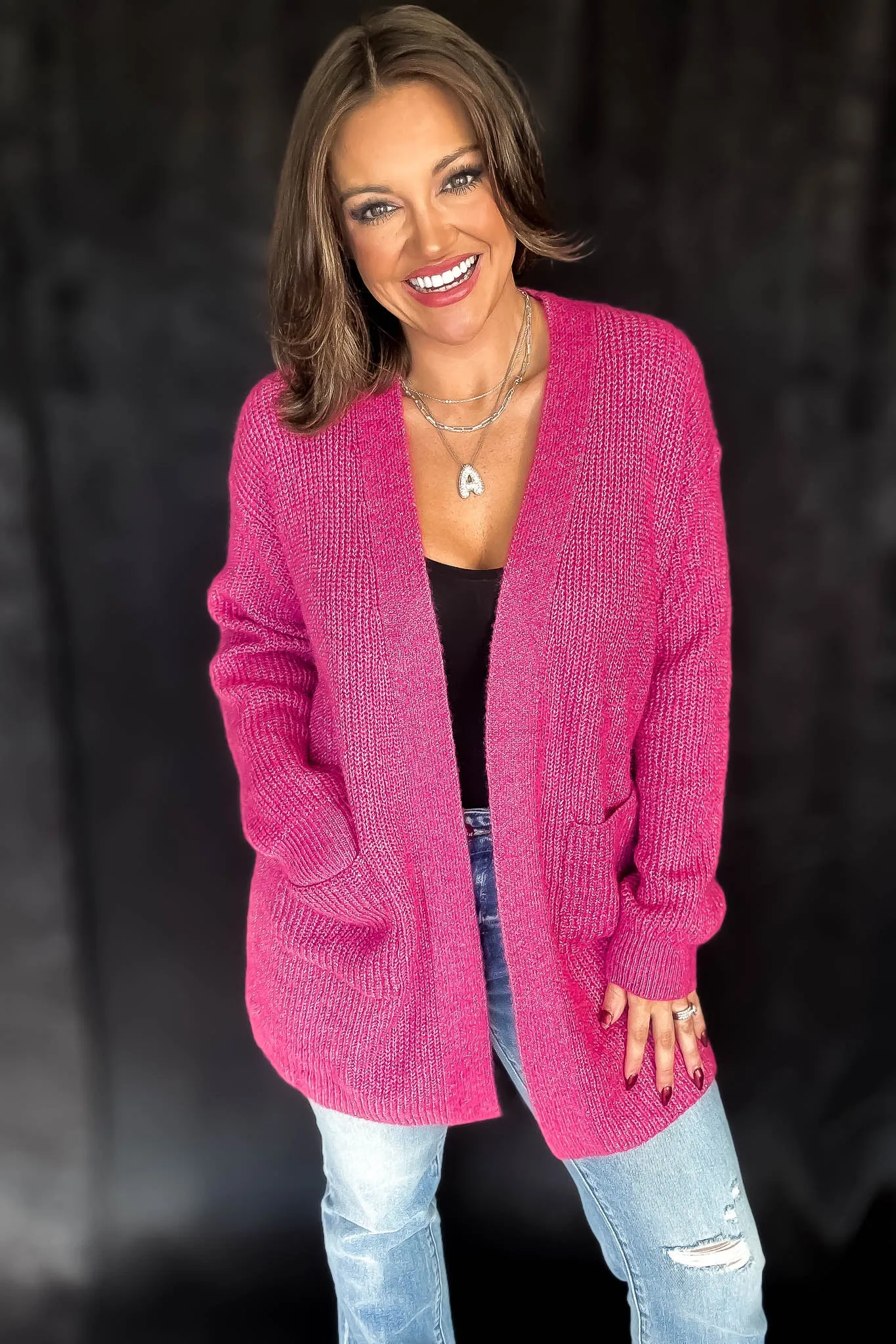 Cozy Fuchsia Open Front Cardigan