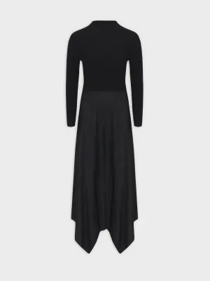 Crew Knit Satin Dress-Black