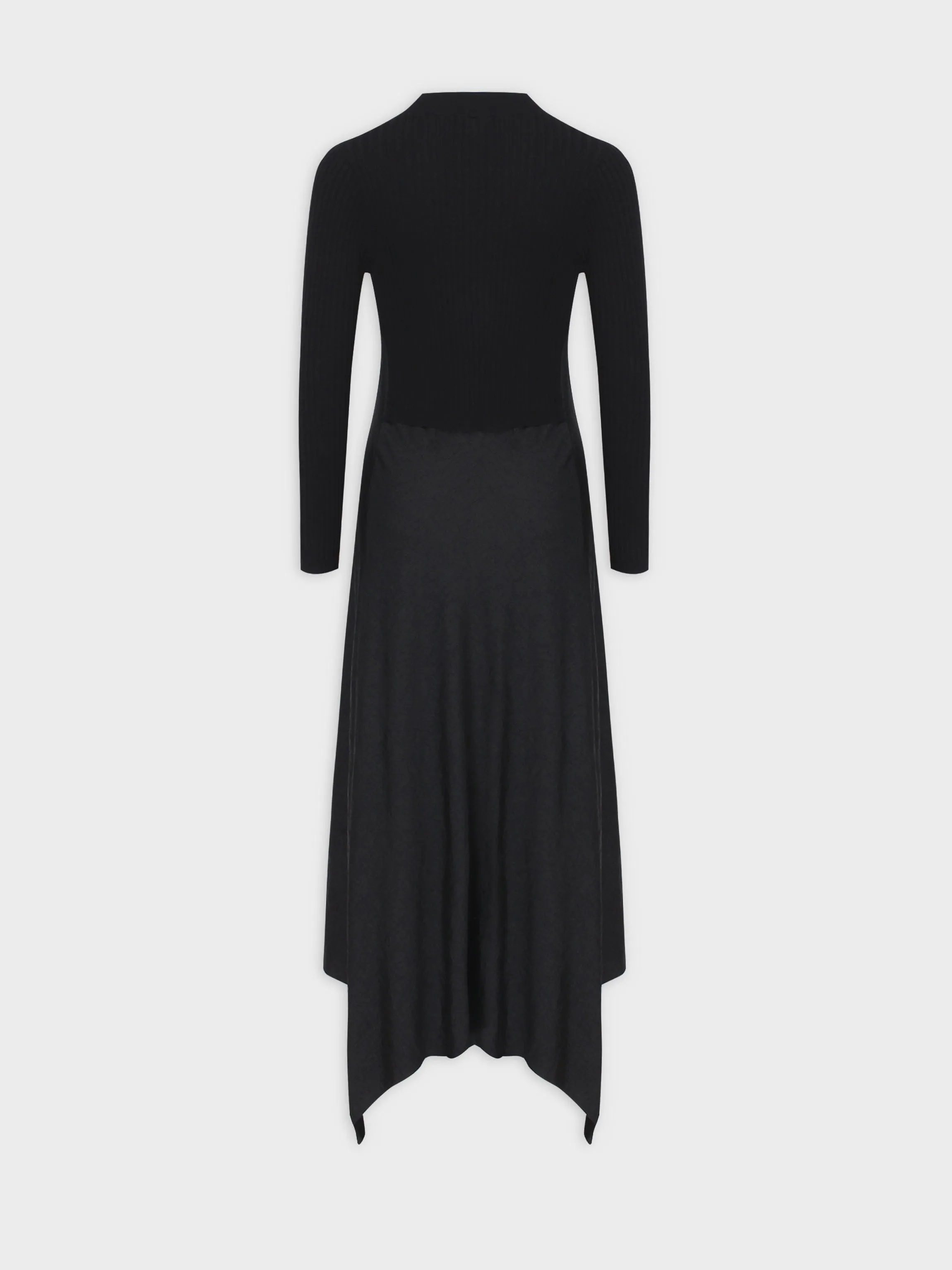 Crew Knit Satin Dress-Black