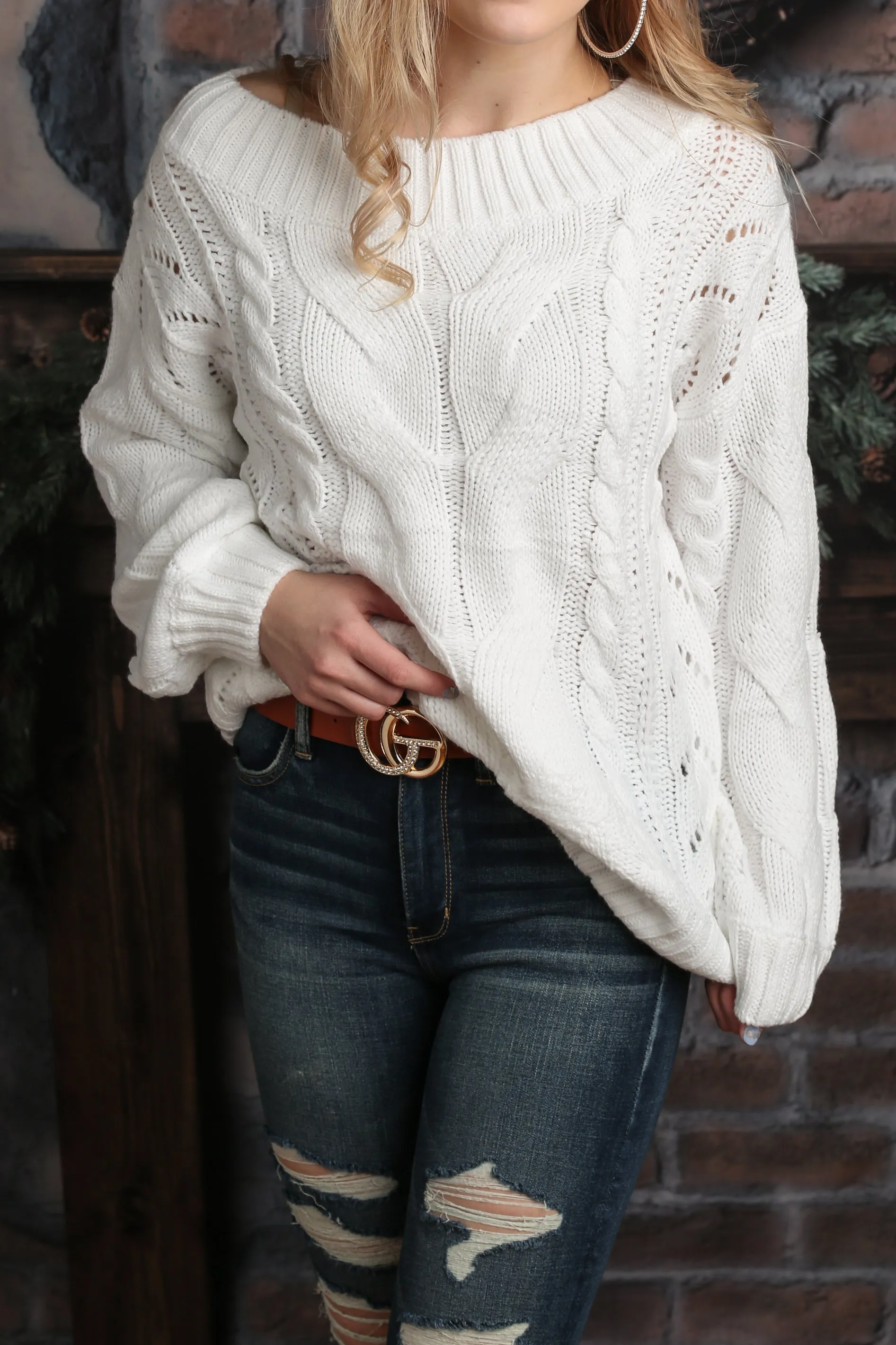 Cuddle Time White Chunky Knit Sweater