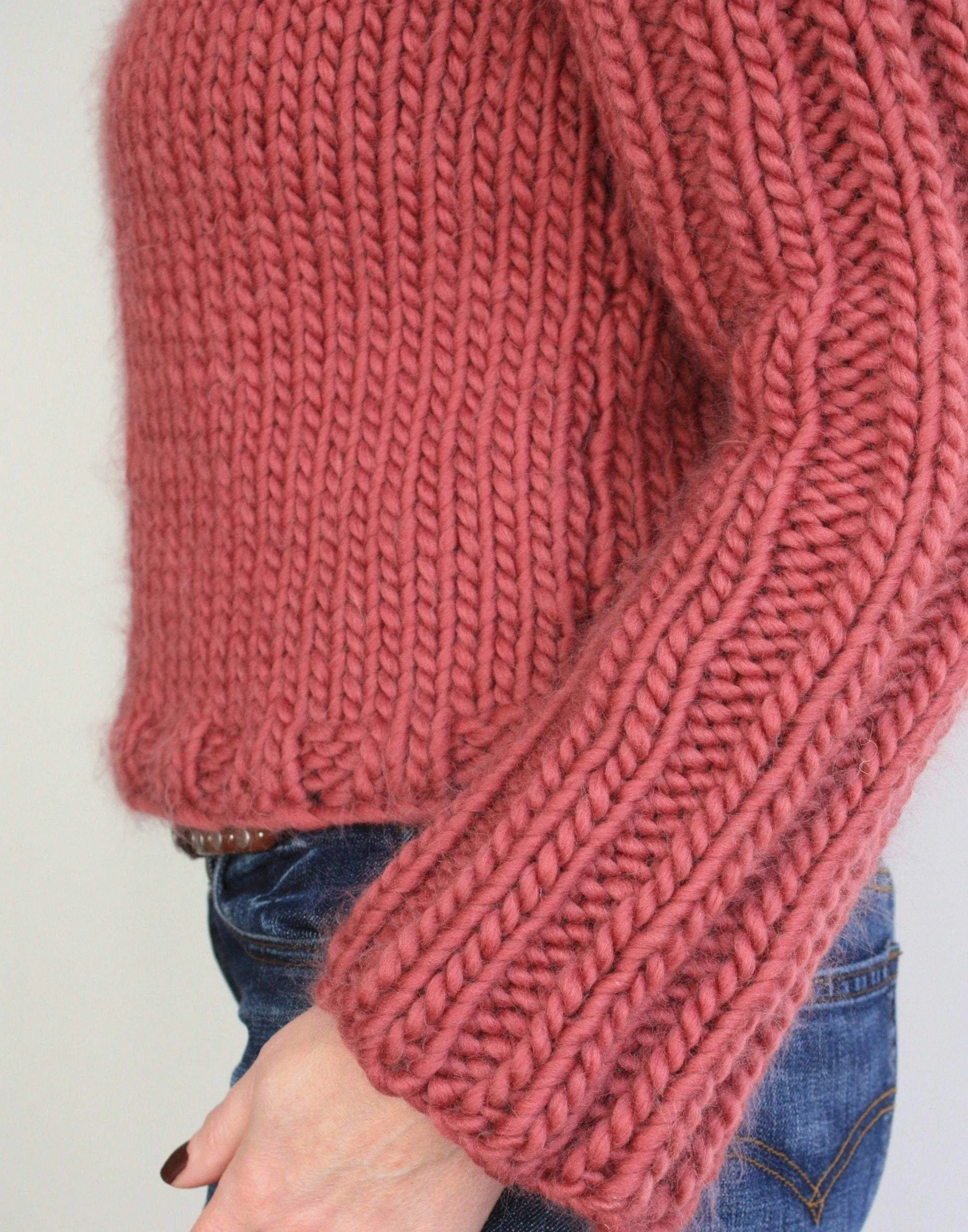 Easy Knitting Pattern - Railway Sleeve Cropped Chunky Sweater