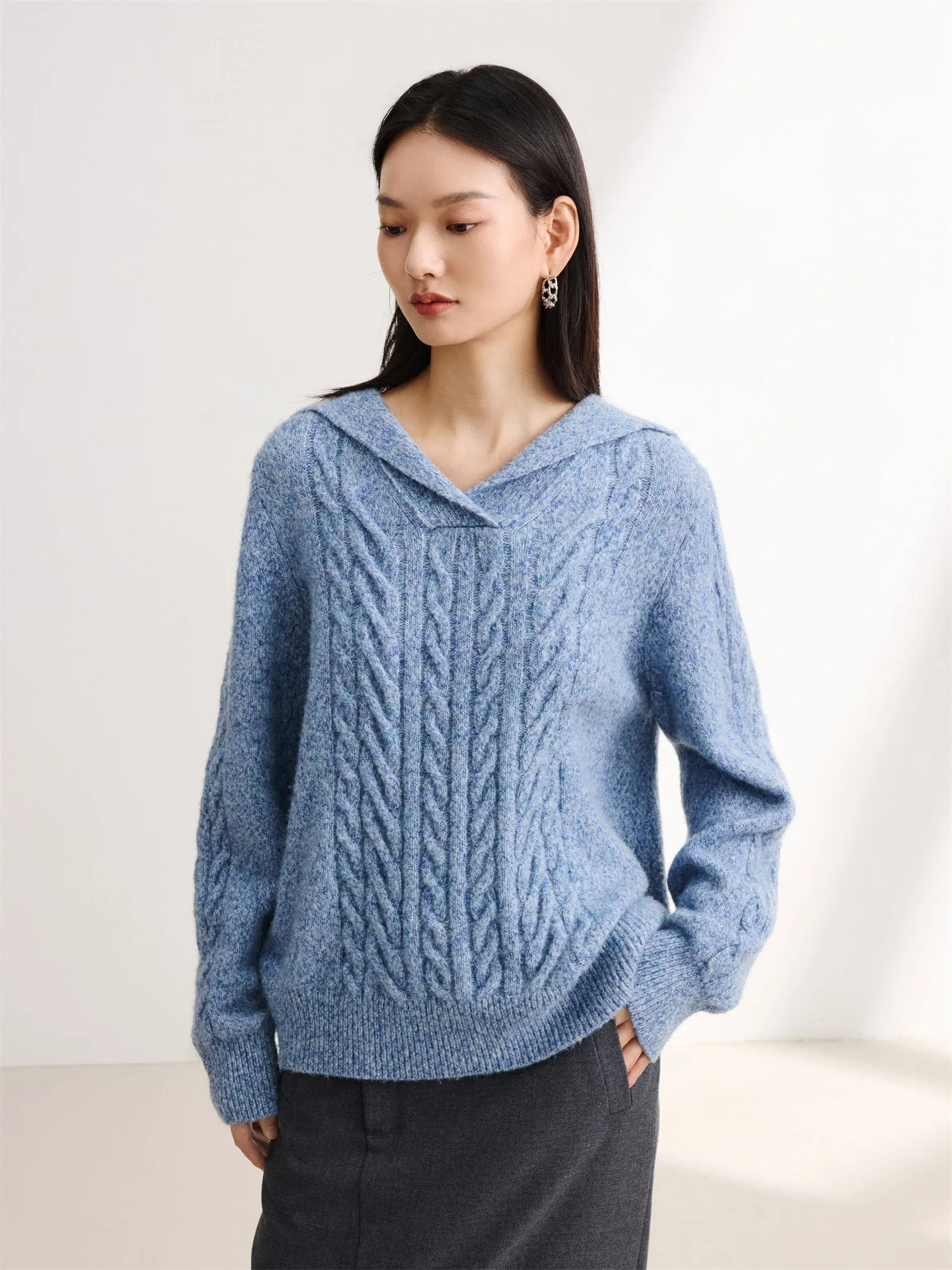 EP YAYING Navy Collar Knitted Sweater