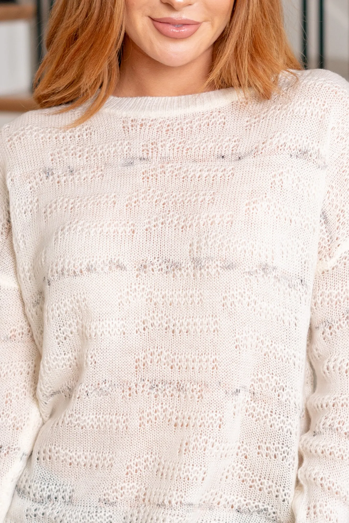 Erin Jacquard Knit Crew Neck Sweater - Ivory