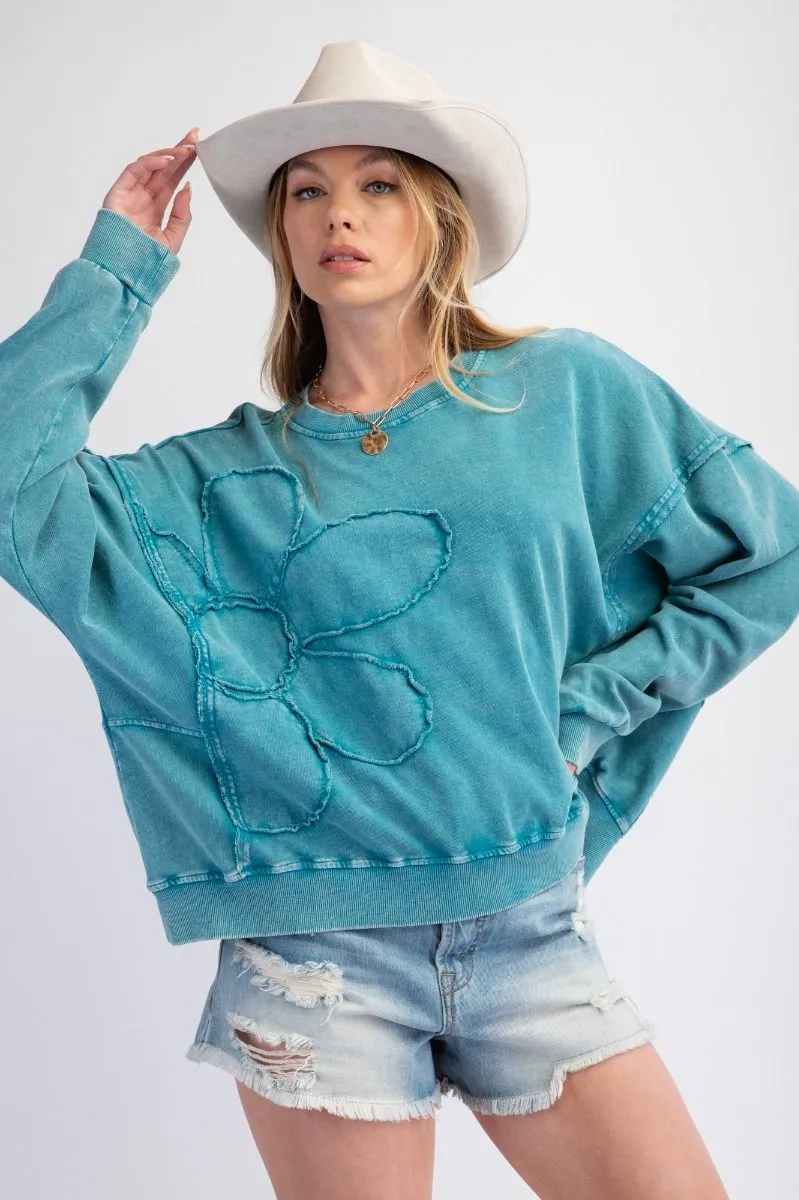 Flower Girl Knit Pullover - Teal