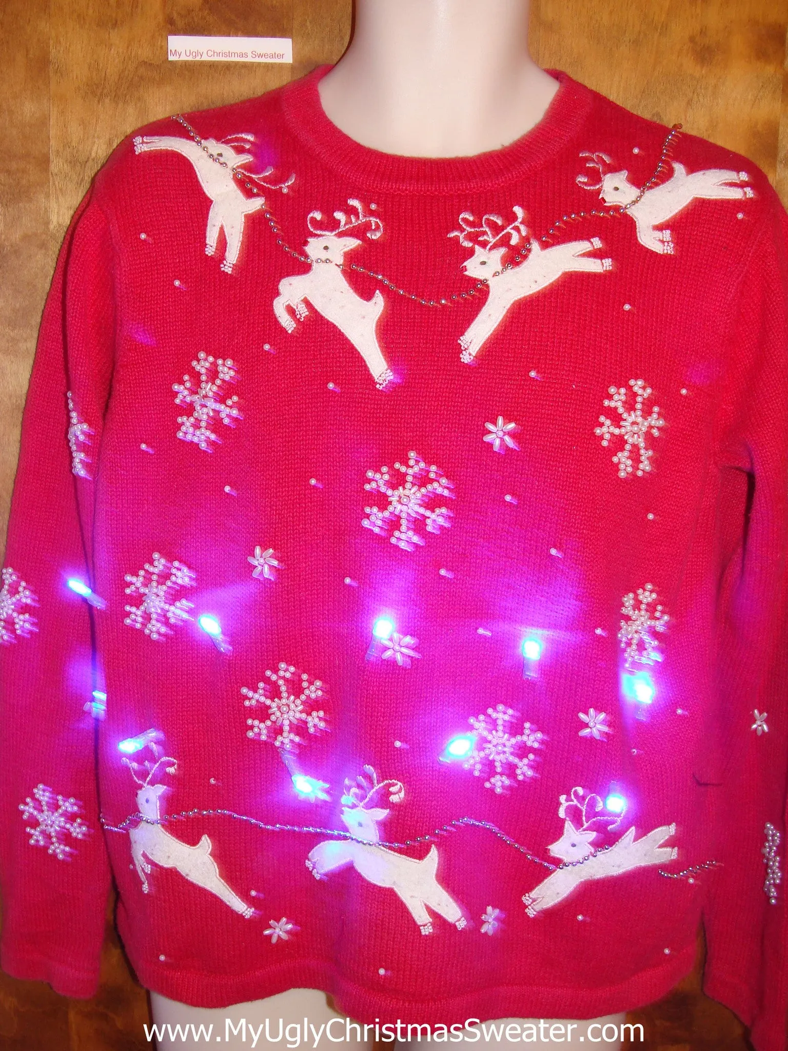 Flying Reindeer Light Up Ugly Xmas Sweater