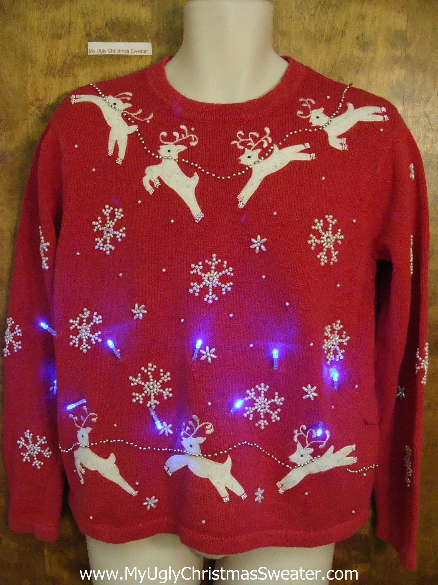 Flying Reindeer Light Up Ugly Xmas Sweater