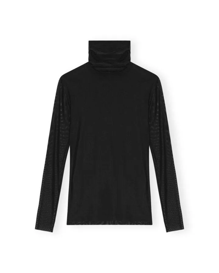 Ganni Solid Mesh Long Sleeve Roll Neck