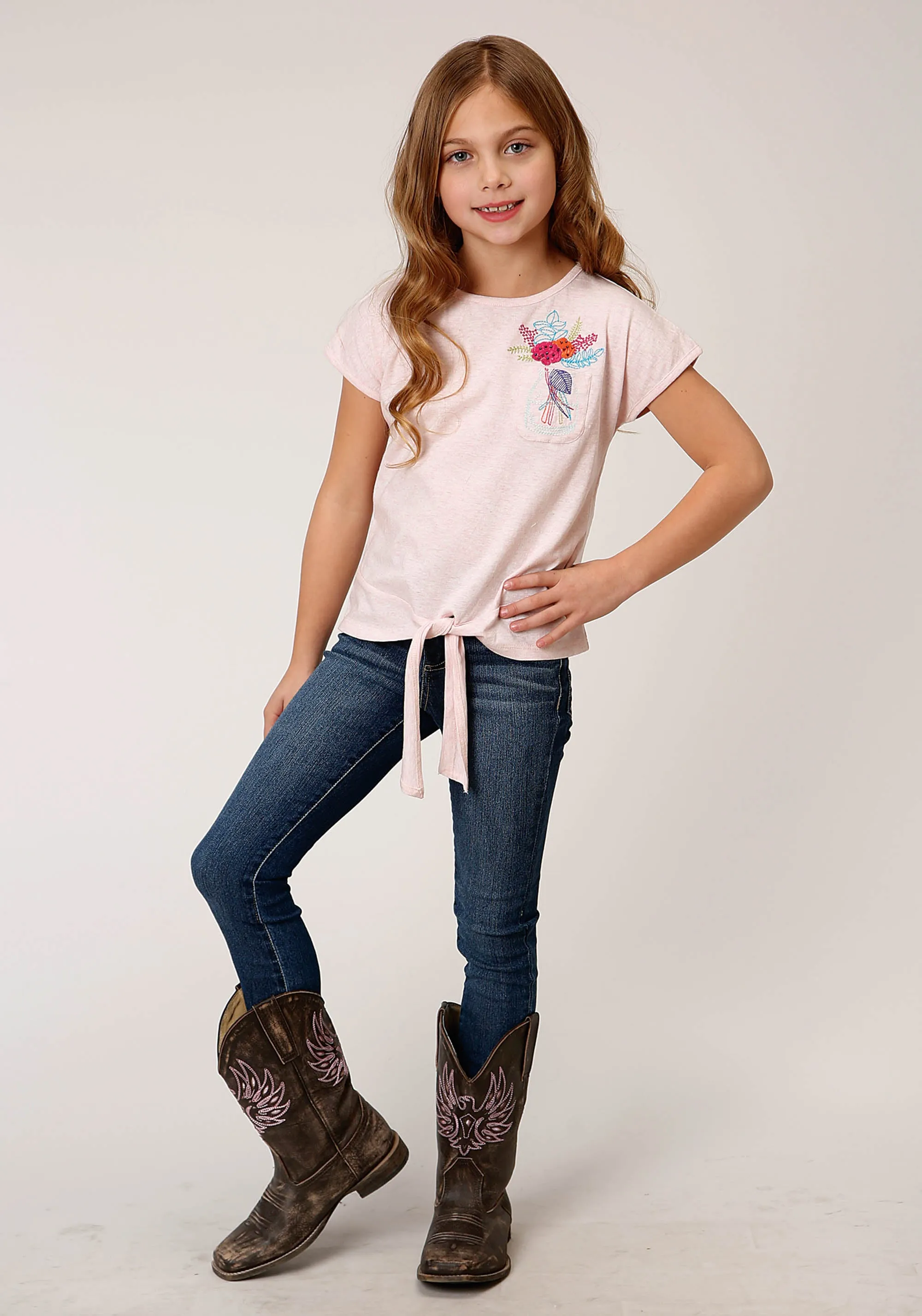 GIRLS COTTON MILANGE SHORT SLEEVE KNIT T-SHIRT