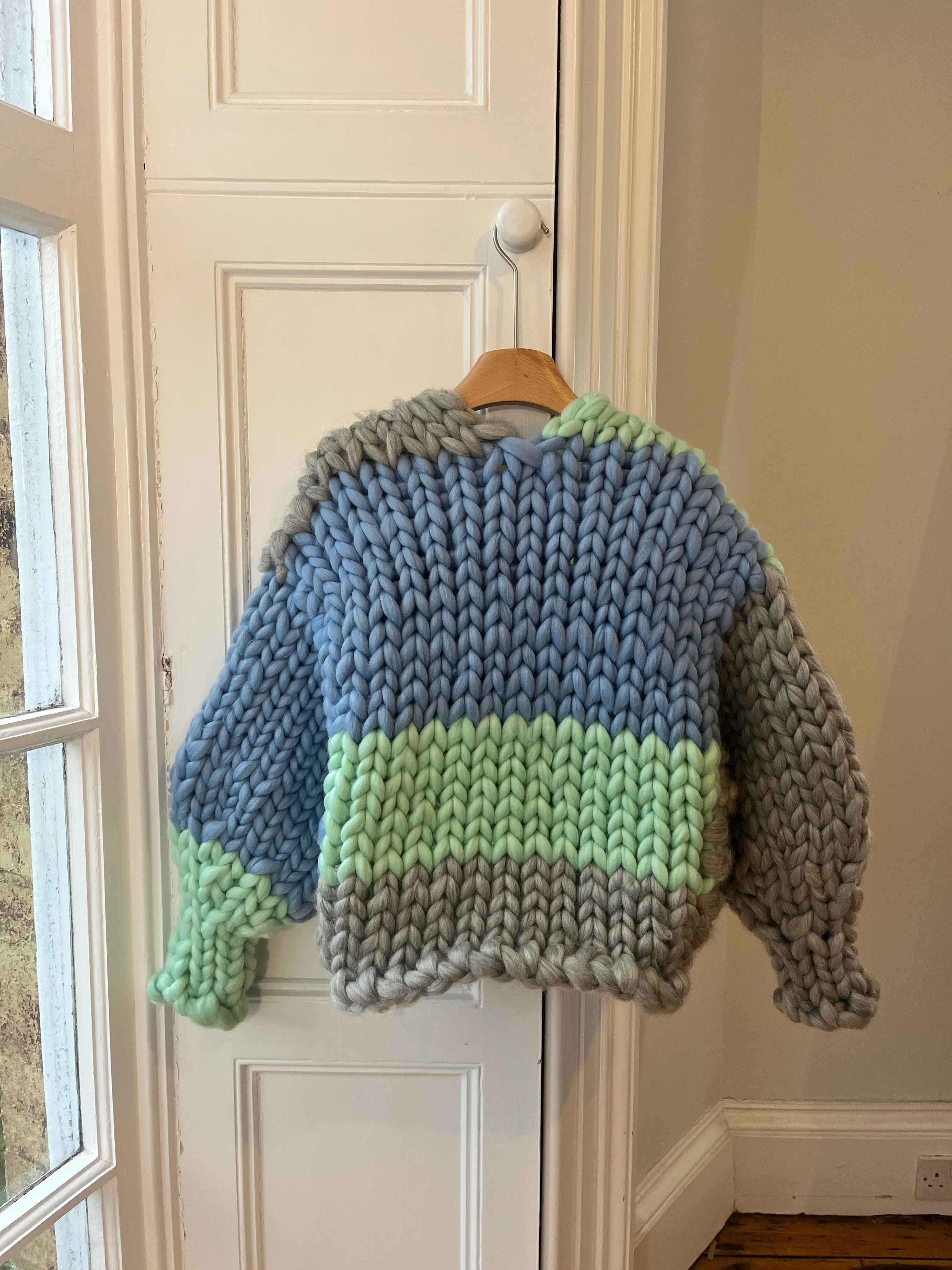 Grey, Mint and Blue Colossal Knit Cardigan M/L (Sample)