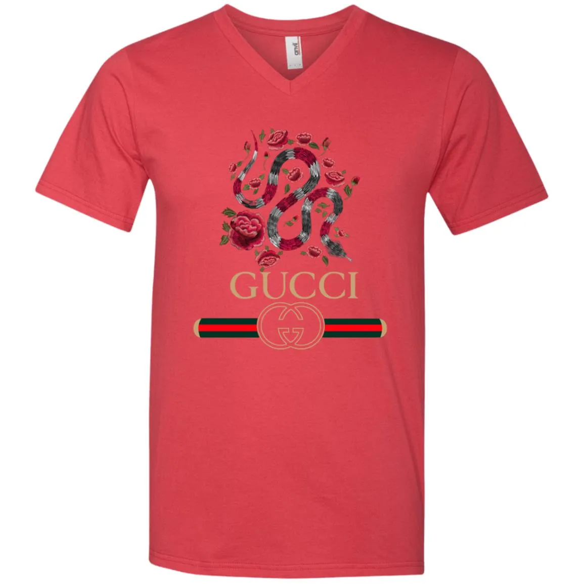 Gucci Logo Snake T-shirt Men V-Neck T-Shirt