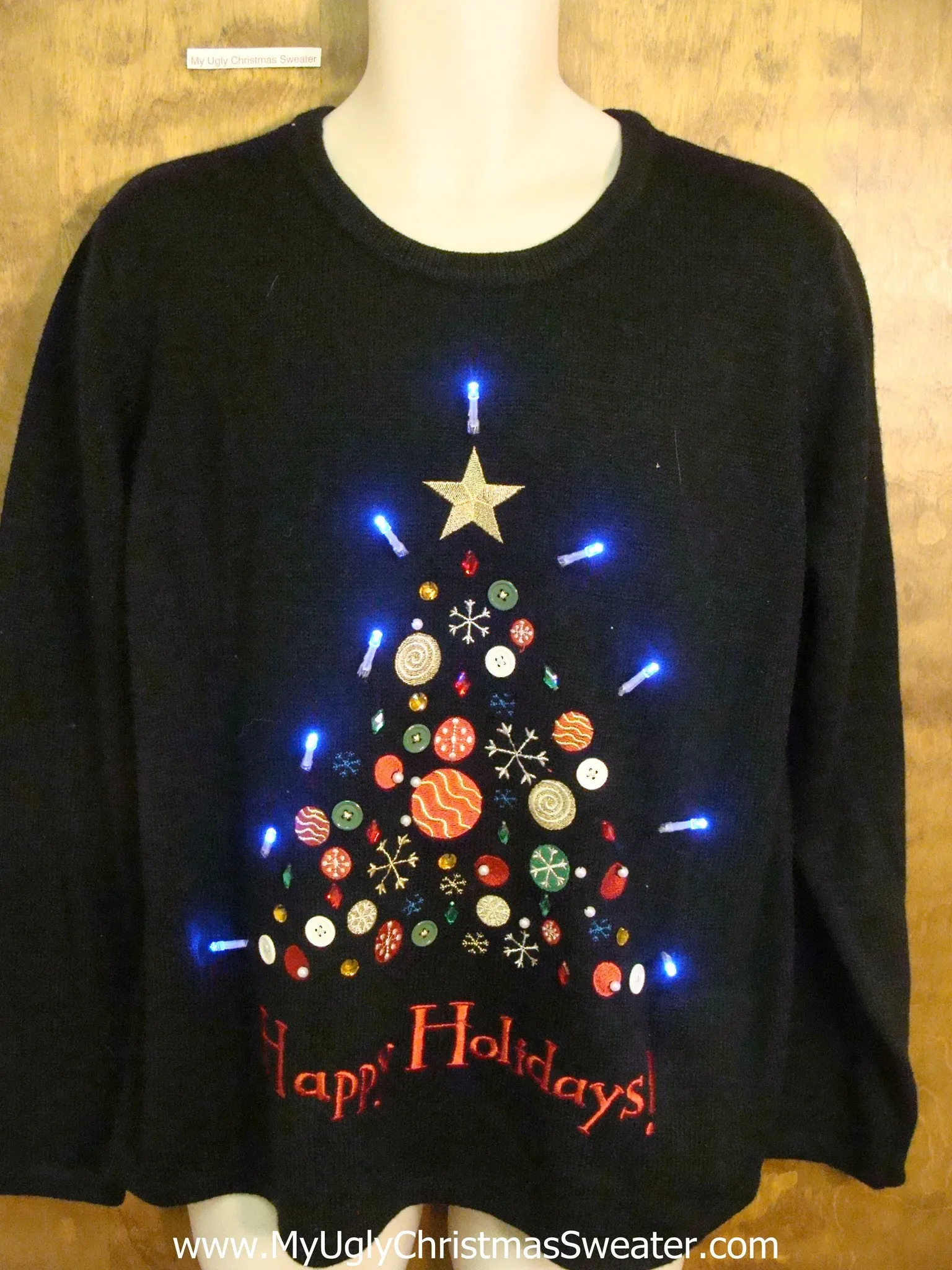 HAPPY HOLIDAYS and Tree Light Up Ugly Xmas Sweater